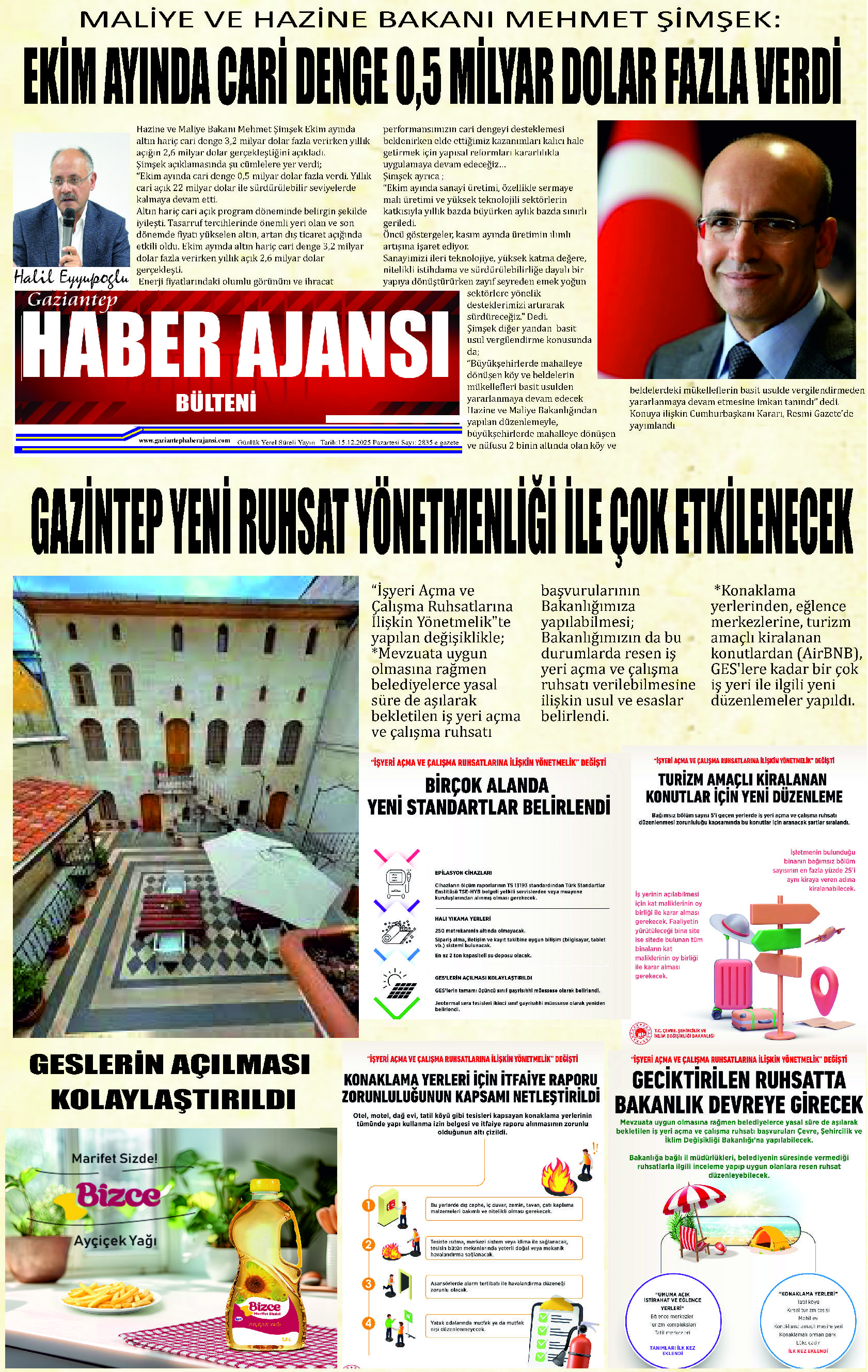 Gaziantep Haber Ajansı Bülteni Pazartesi 15.12.2025 e gazete