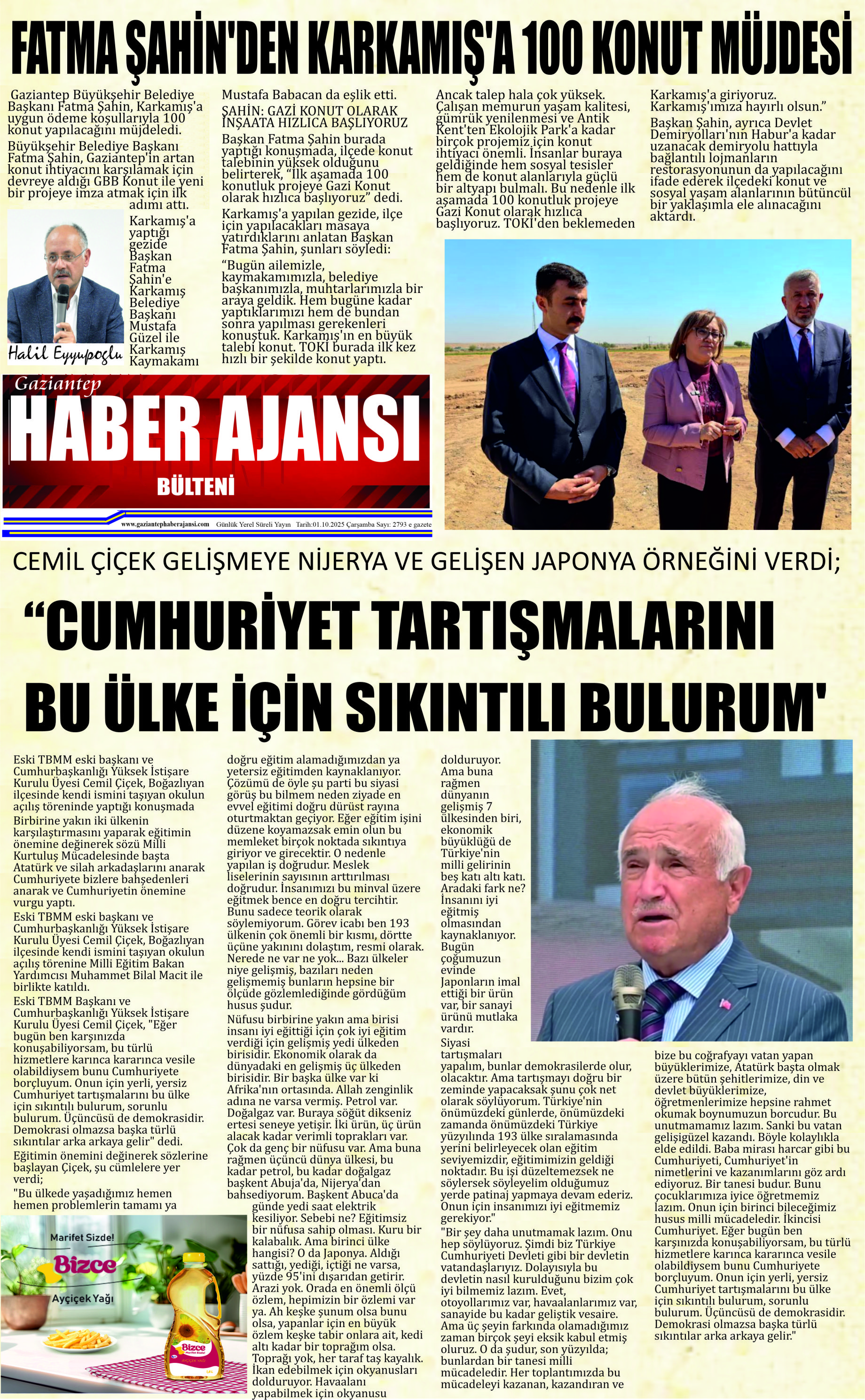Gaziantep Haber Ajansı Bülteni Çarşamba 01.10.2025 e gazete