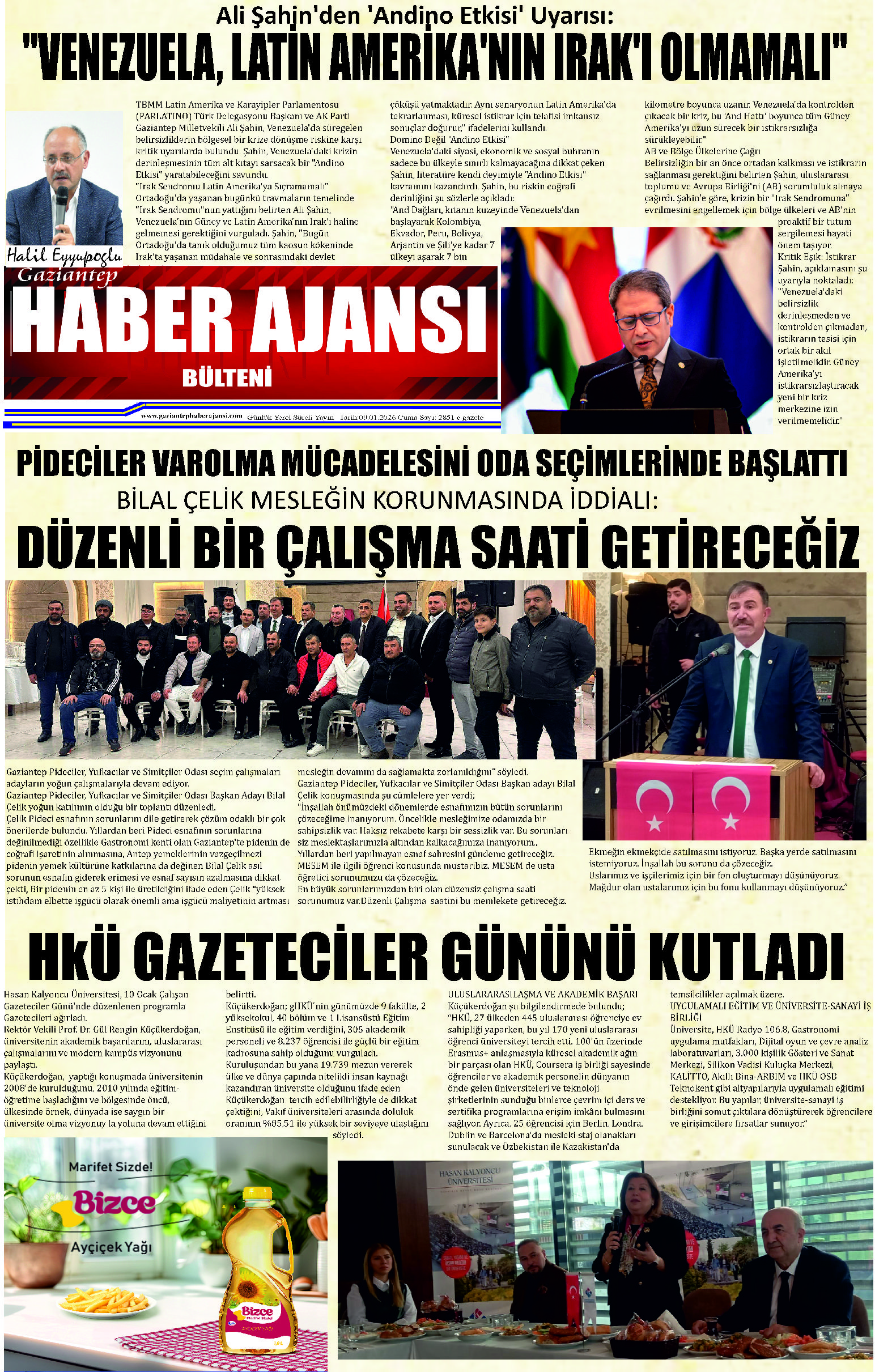 Gaziantep Haber Ajansı Bülteni Cuma 09.01.2026 e gazete