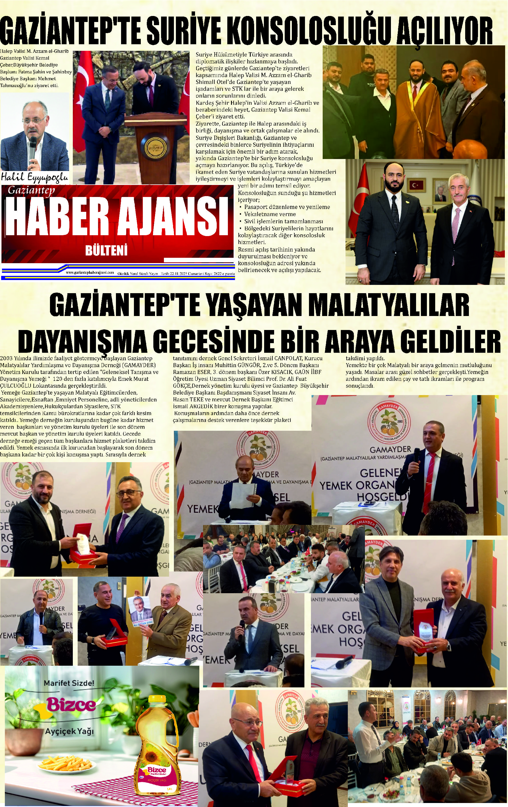 Gaziantep Haber Ajansı Bülteni Cumartesi  22.11.2025 e gazete