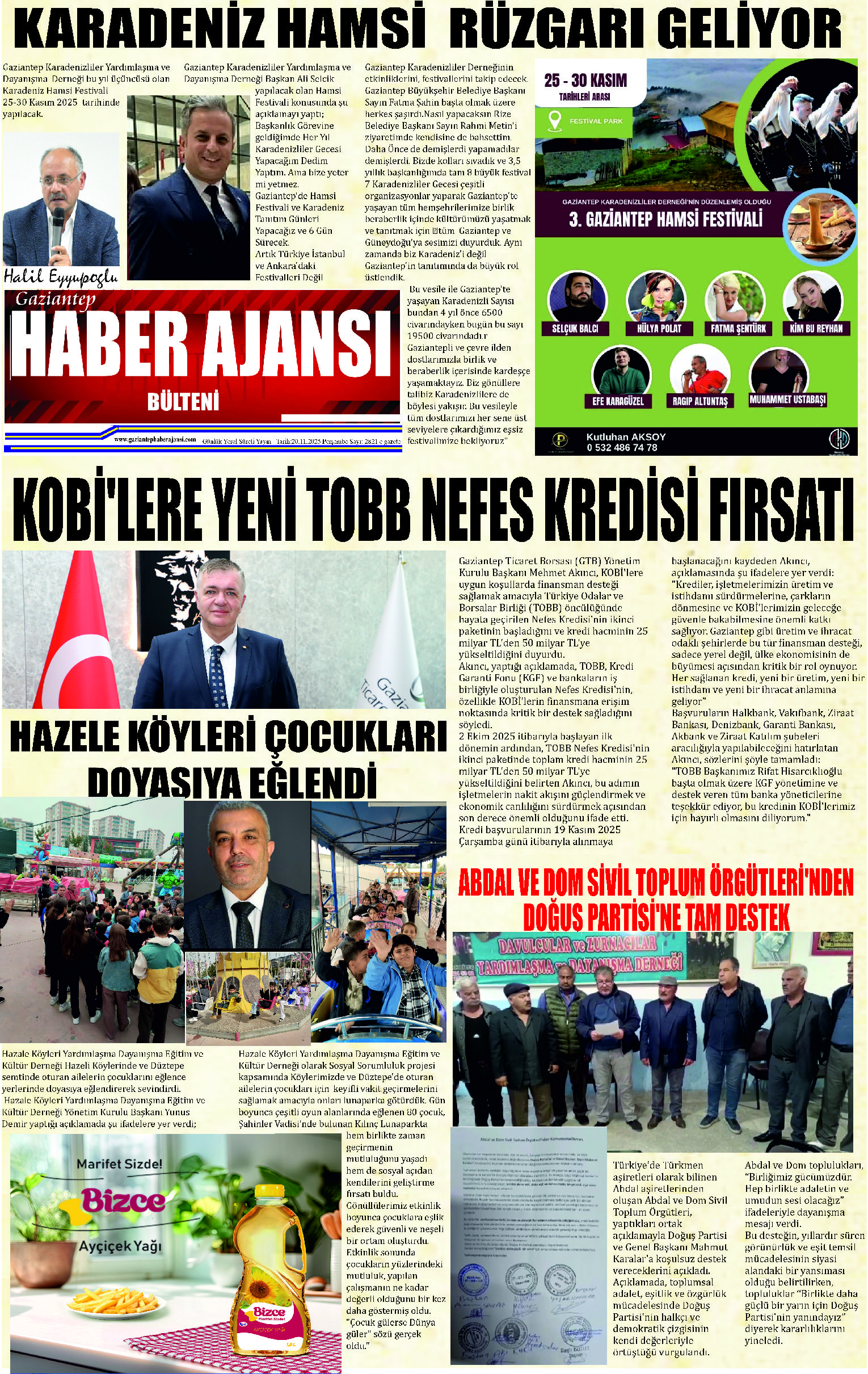 Gaziantep Haber Ajansı Bülteni Perşembe  20.11.2025 e gazete