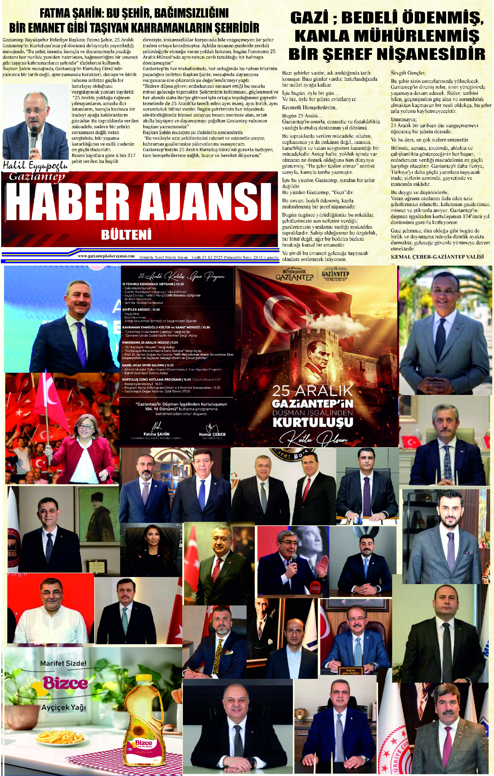 Gaziantep Haber Ajansı Bülteni Perşembe 25.12.2025 e gazete