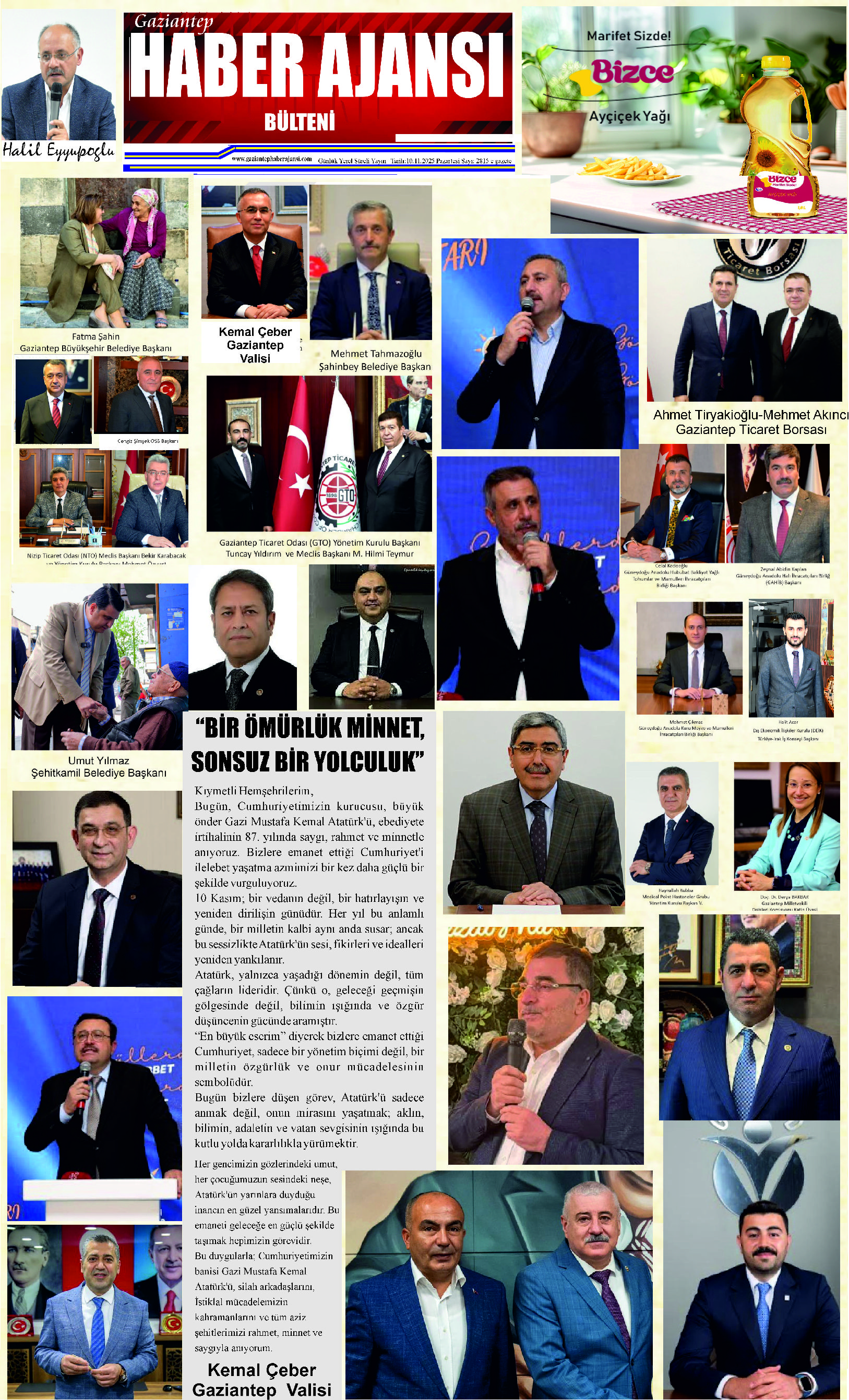 Gaziantep Haber Ajansı Bülteni Pazartesi  10.11.2025 e gazete