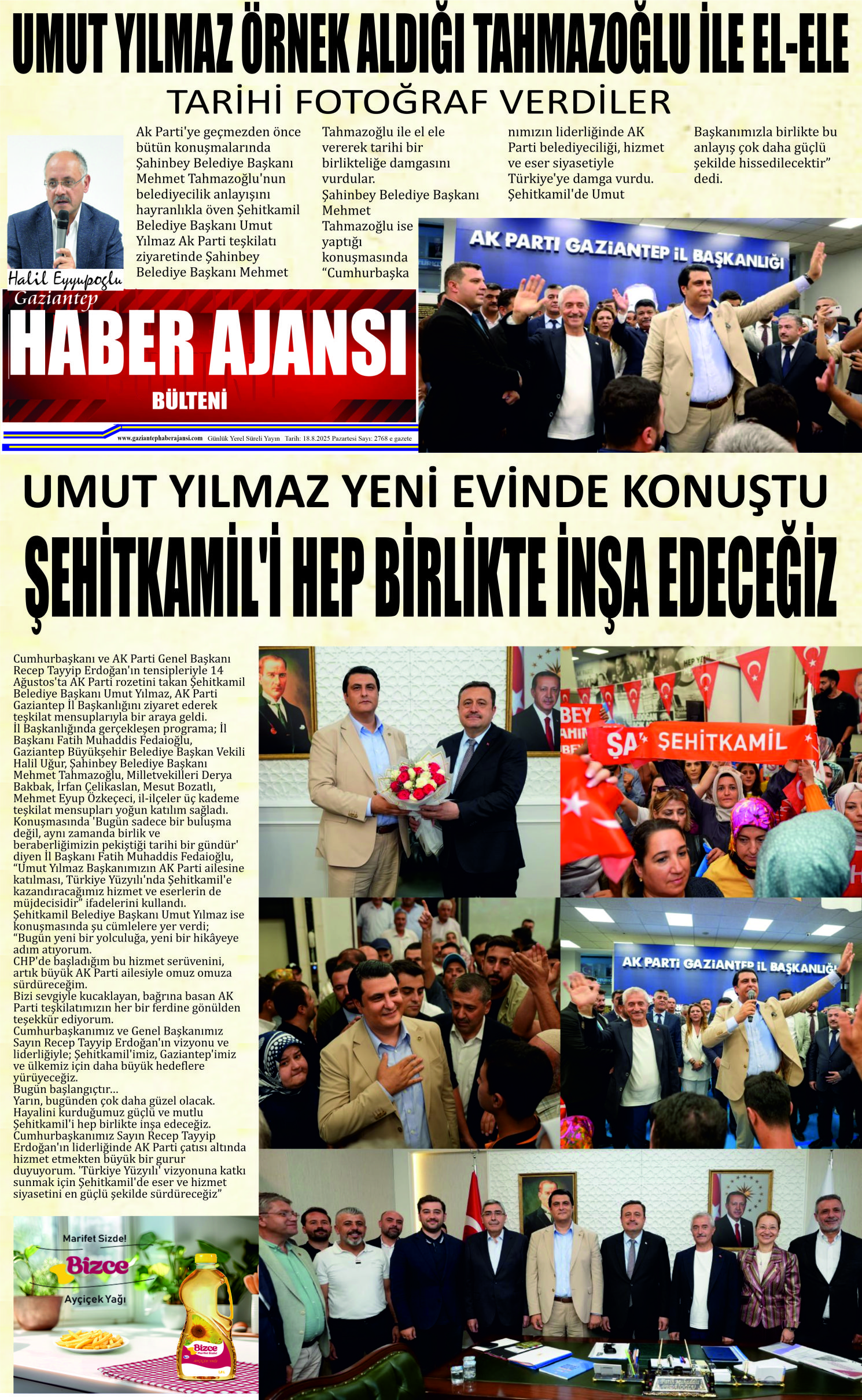 Gaziantep Haber Ajansı Bülteni Pazartesi 18.08.2025 e gazete