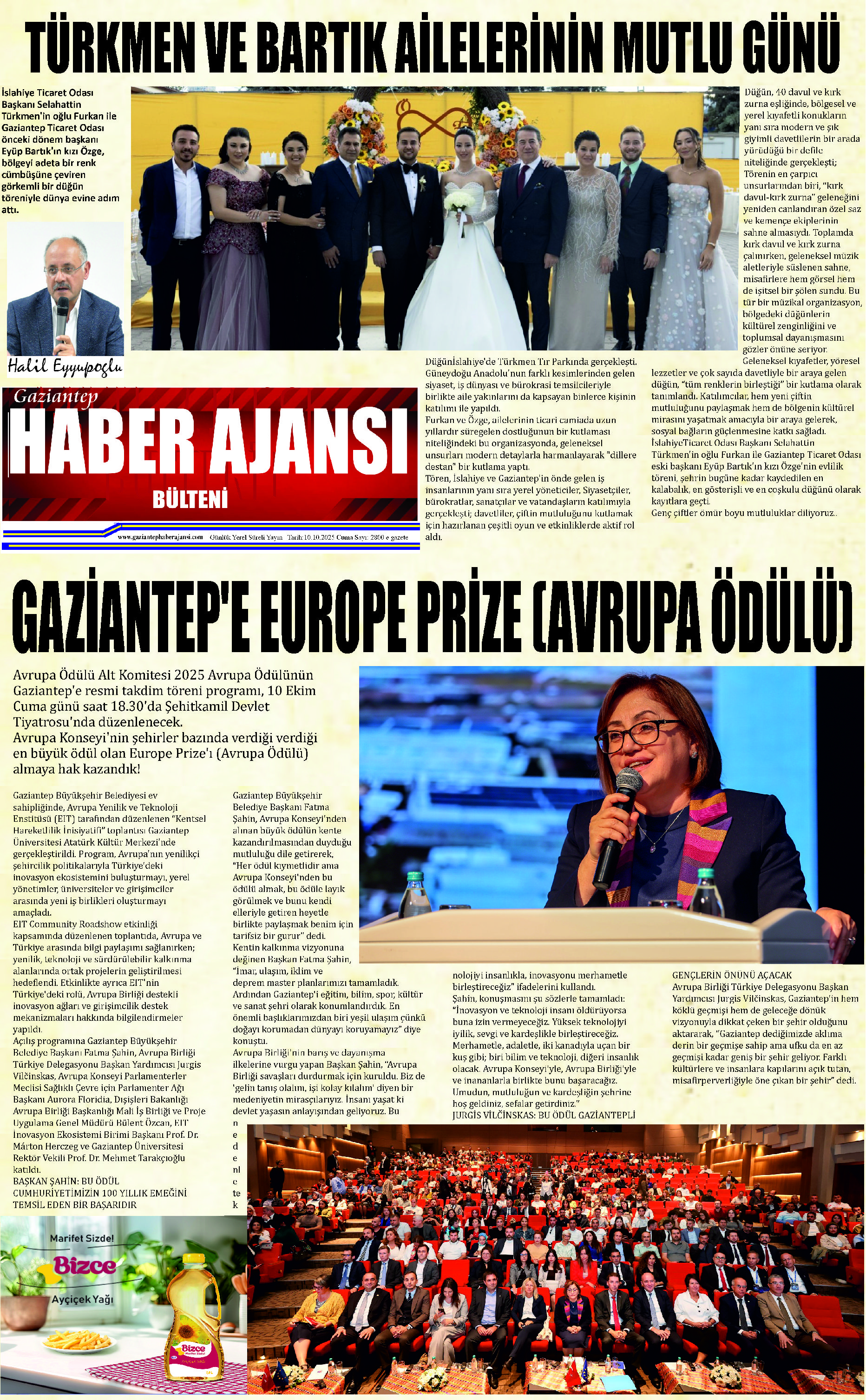 Gaziantep Haber Ajansı Bülteni Cuma 10.10.2025 e gazete