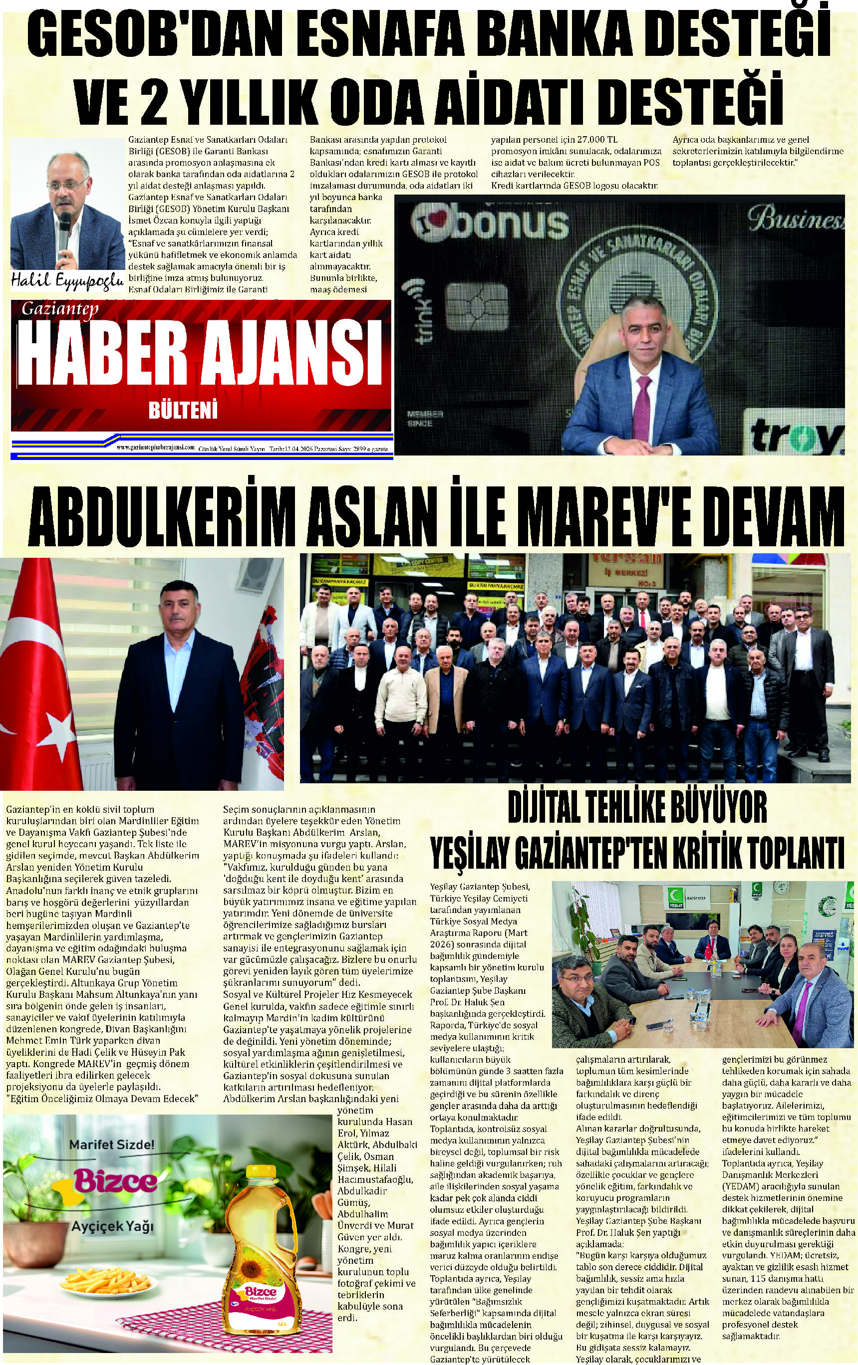 Gaziantep Haber Ajansı Bülteni Pazartesi 13.04.2026 e gazete