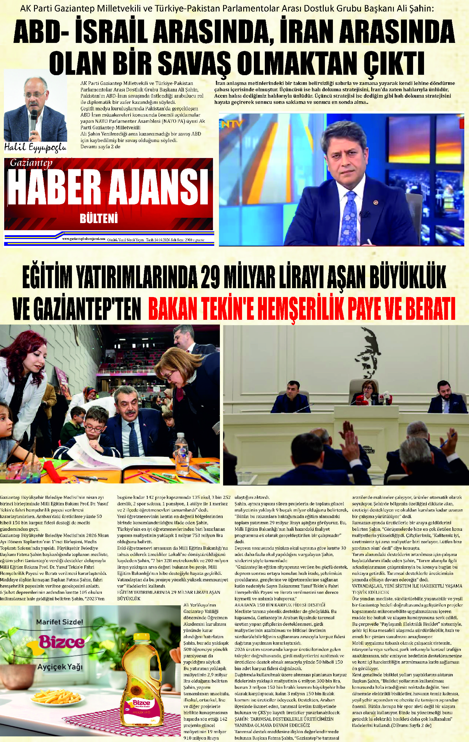 Gaziantep Haber Ajansı Bülteni Pazartesi 13.04.2026 e gazete