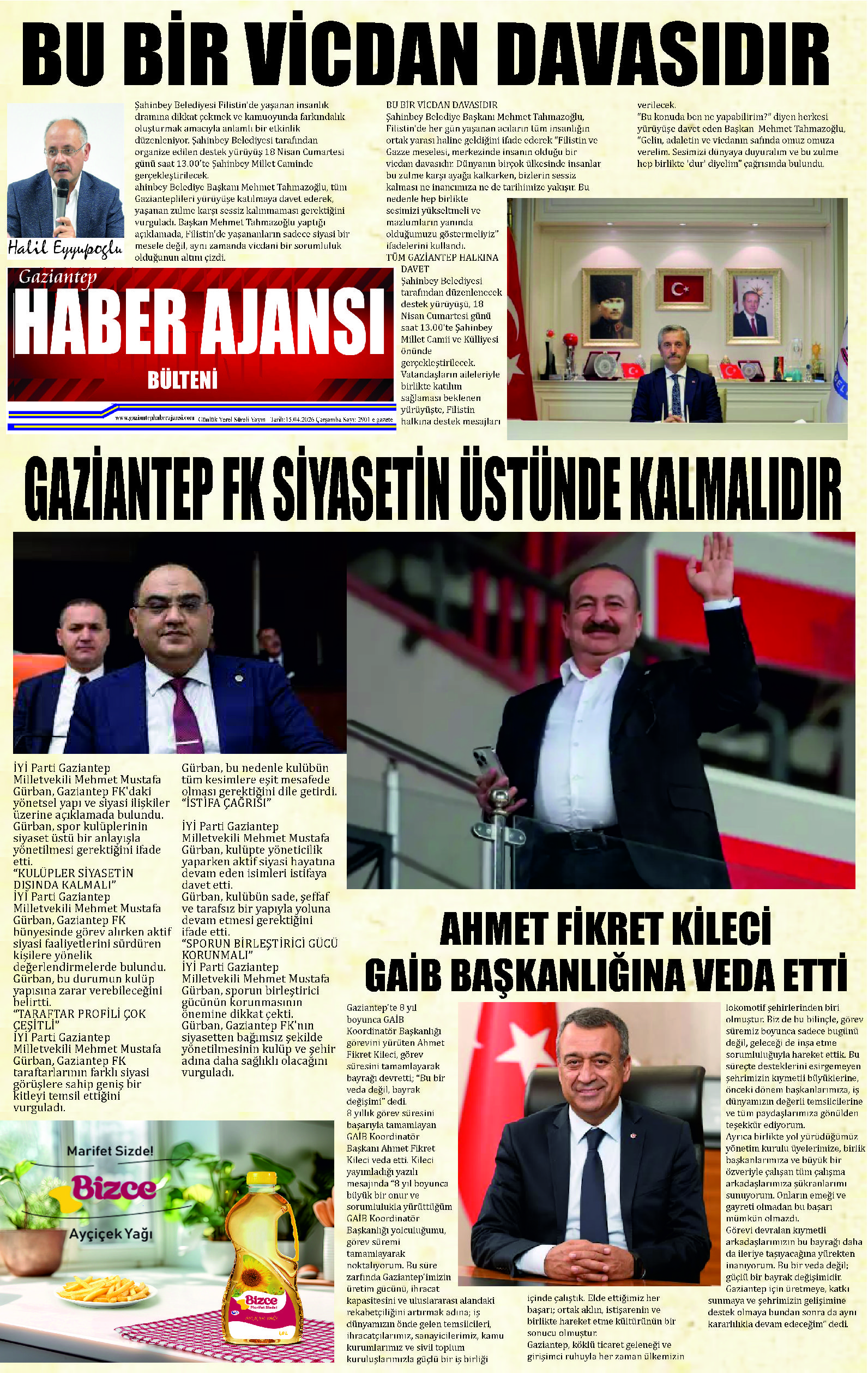 Gaziantep Haber Ajansı Bülteni Çarşamba 15.04.2026 e gazete