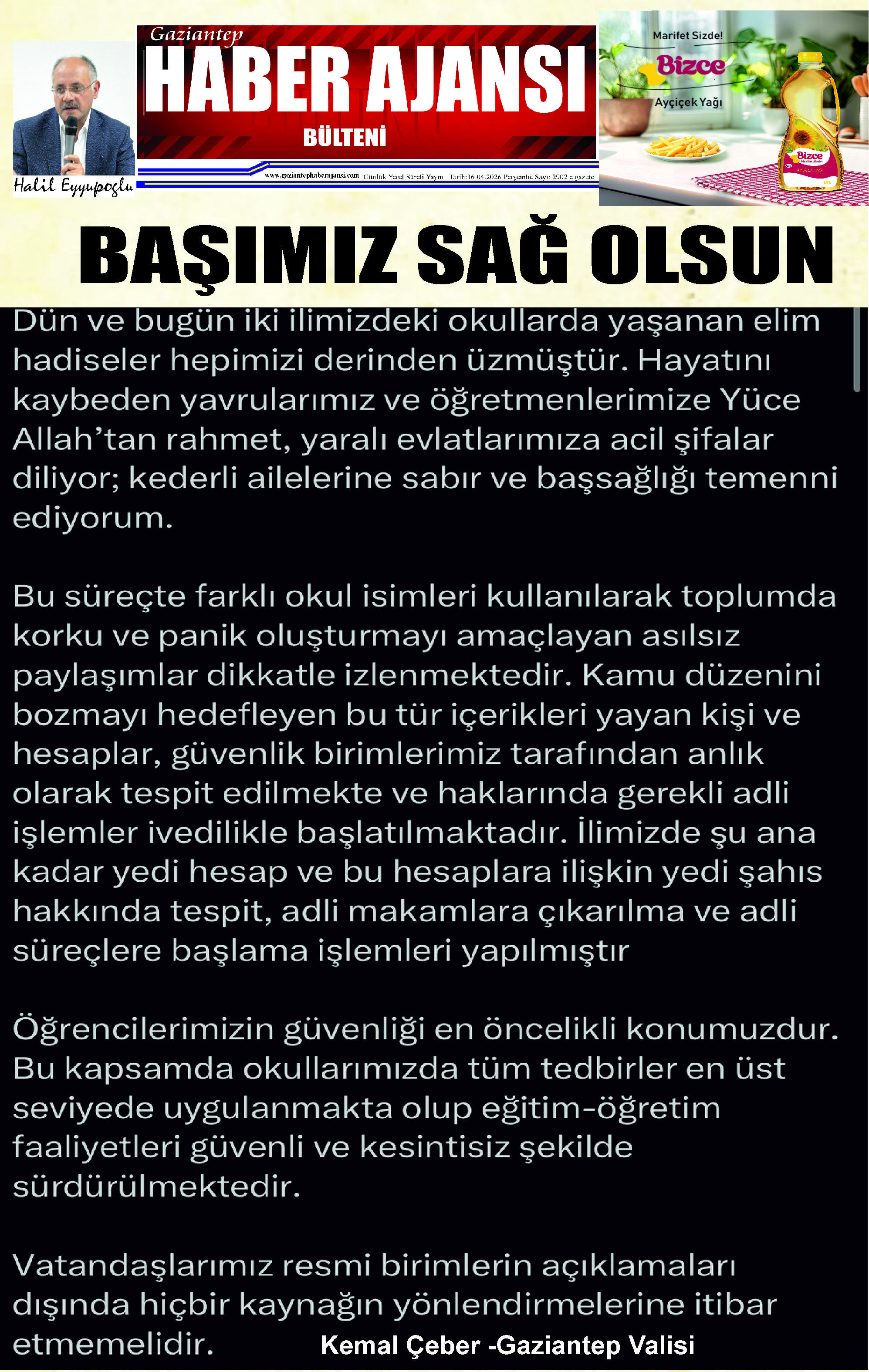 Gaziantep Haber Ajansı Bülteni Perşembe 16.04.2026 e gazete