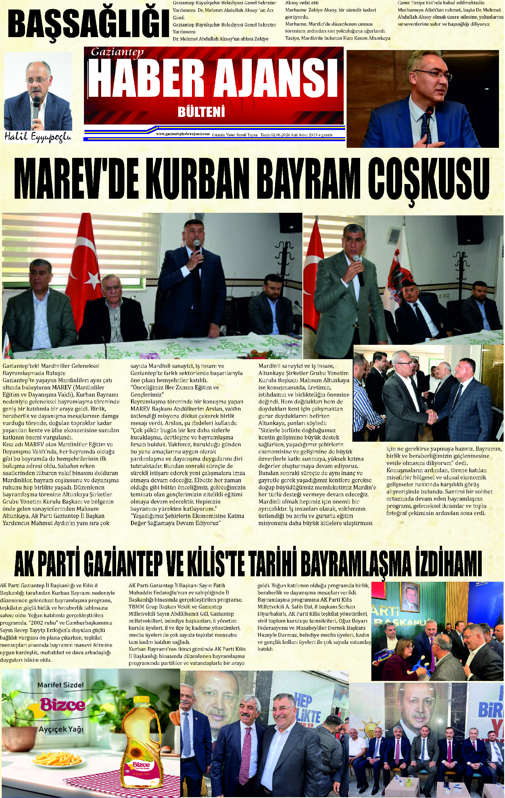 Gaziantep Haber Ajansı Bülteni Salı 02.06.2025 e gazete