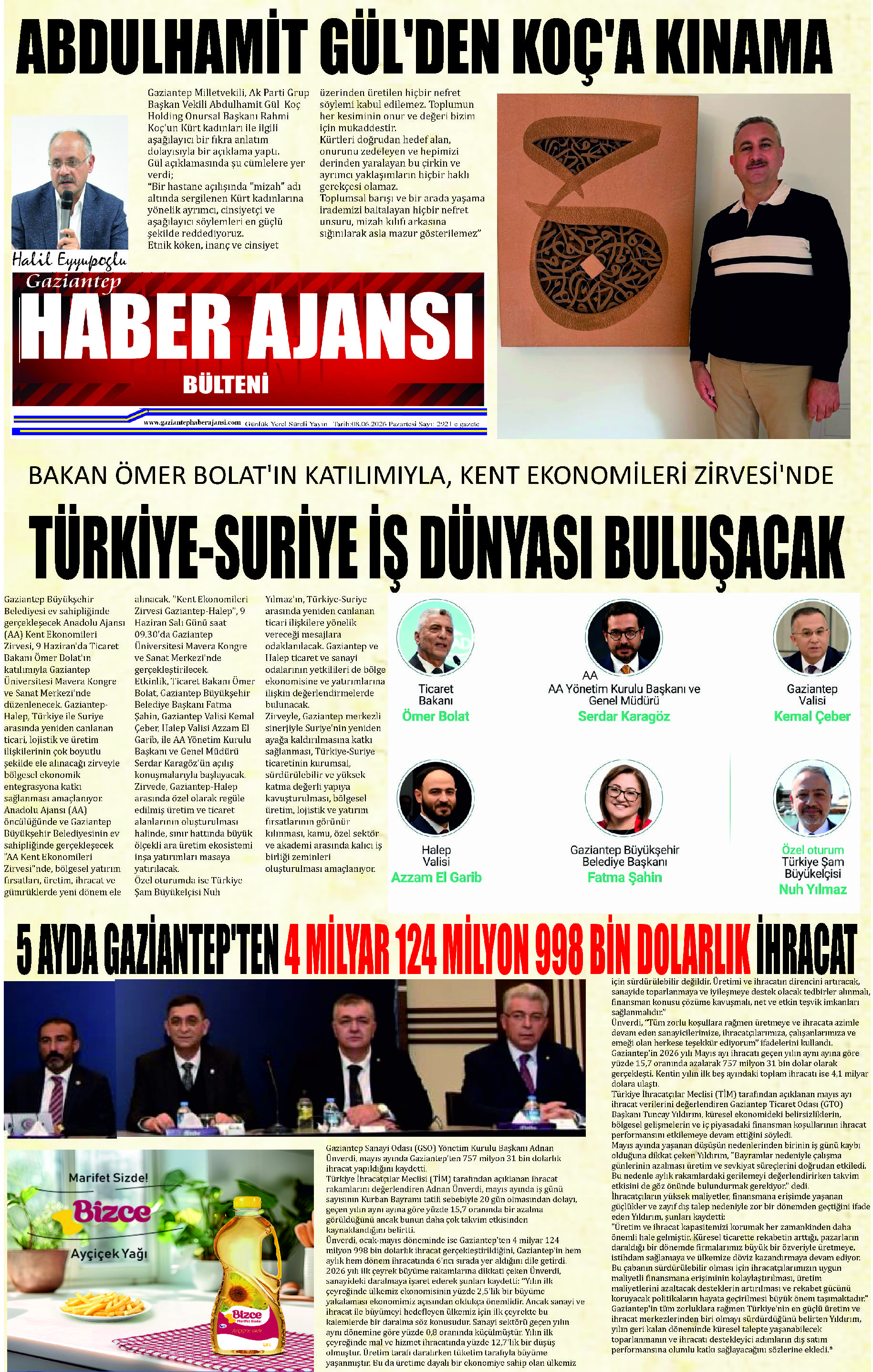 Gaziantep Haber Ajansı Bülteni Pazartesi 08.06.2025 e gazete