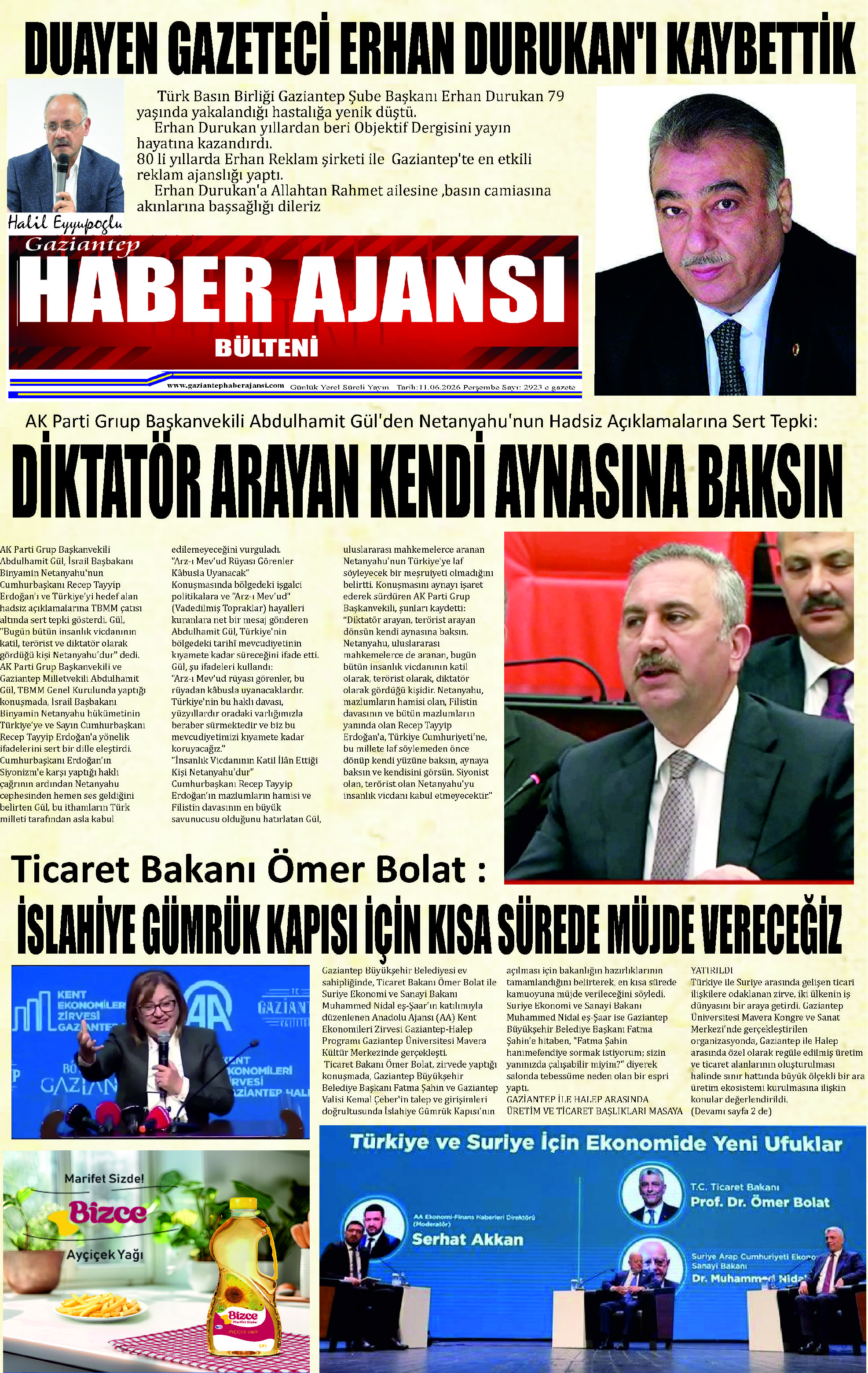 Gaziantep Haber Ajansı Bülteni Perşembe 11.06.2025 e gazete