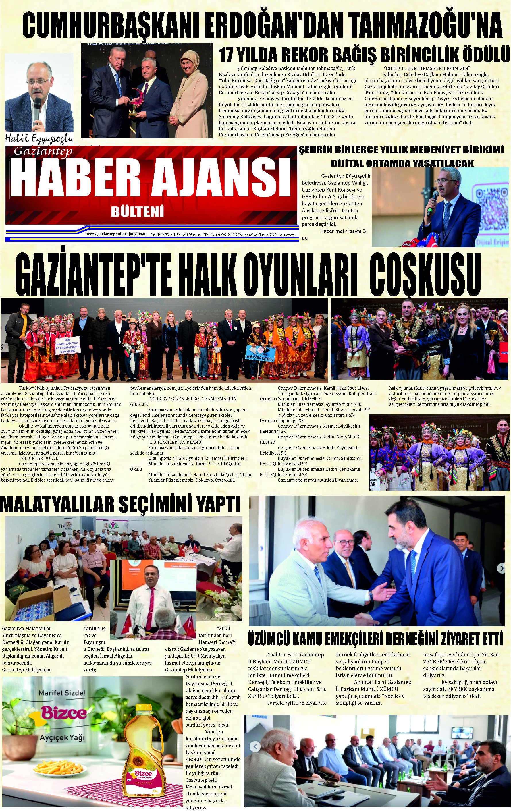 Gaziantep Haber Ajansı Bülteni Perşembe 18.06.2025 e gazete
