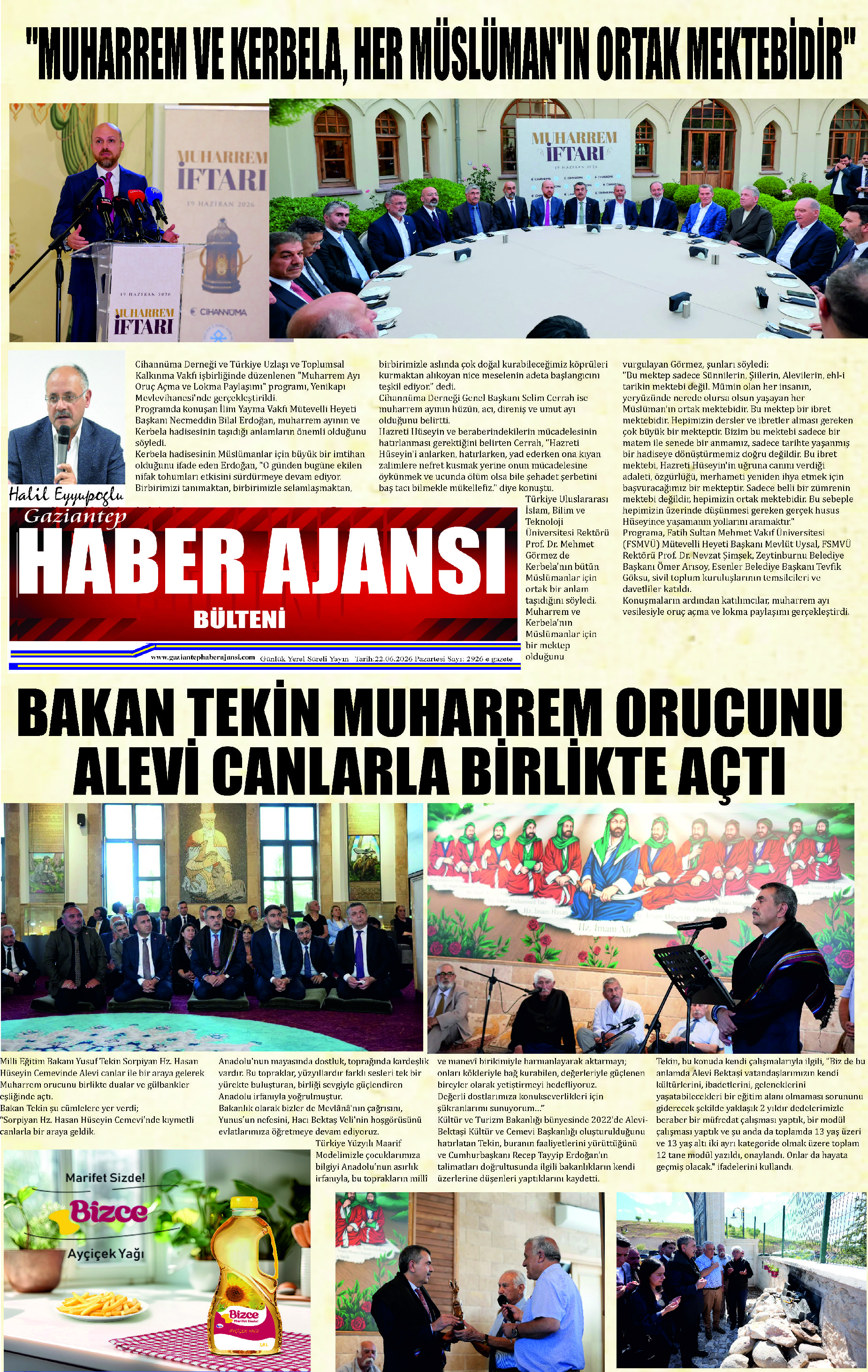 Gaziantep Haber Ajansı Bülteni Pazartesi 22.06.2026 e gazete
