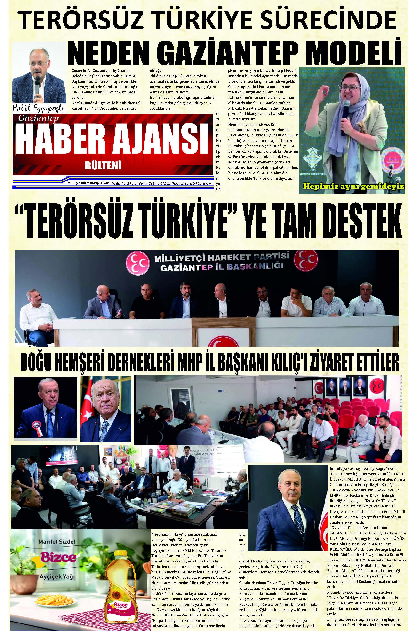 Gaziantep Haber Ajansı Bülteni Pazartesi 13.07.2026 e gazete