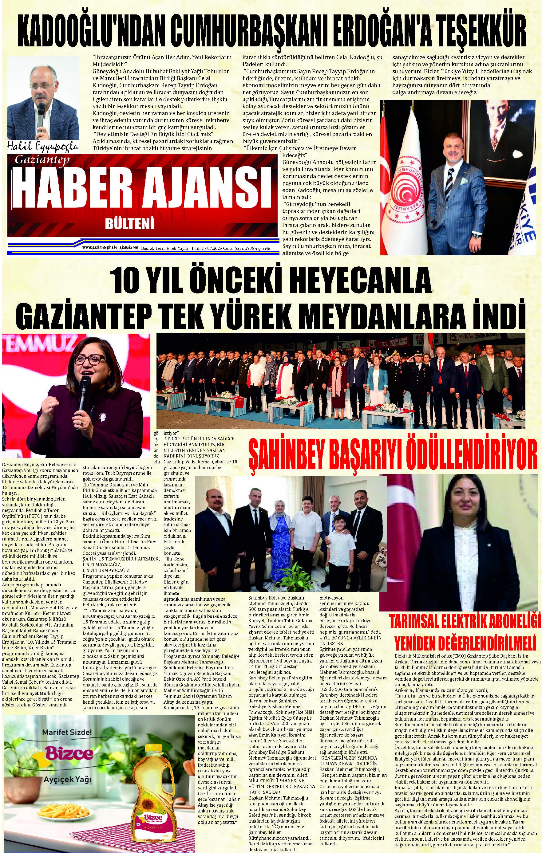 Gaziantep Haber Ajansı Bülteni Cuma 17.07.2026 e gazete