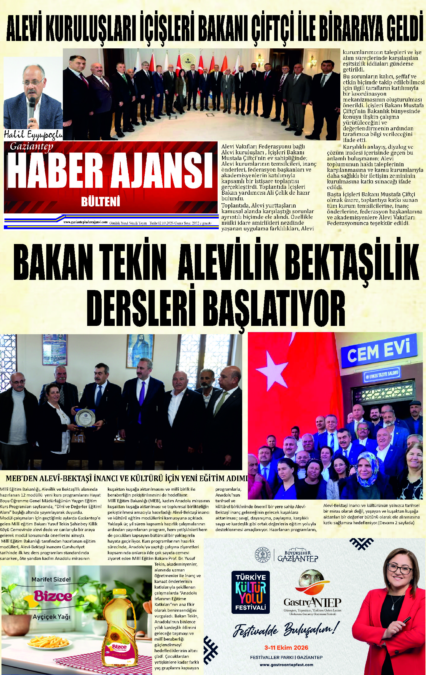 Gaziantep Haber Ajansı Bülteni Cuma 02.10.2026 e gazete