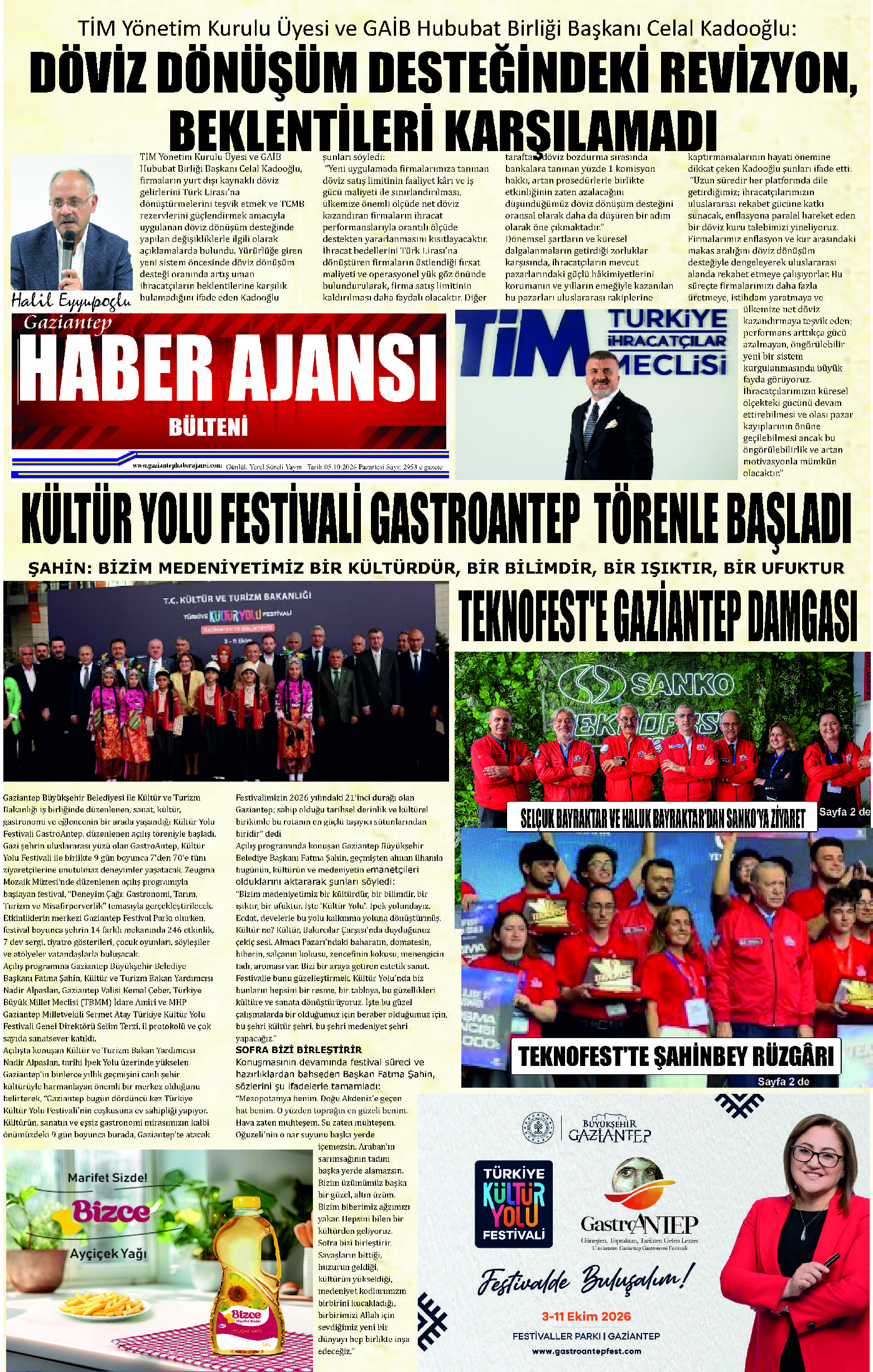 Gaziantep Haber Ajansı Bülteni Pazartesi 05.10.2026 e gazete