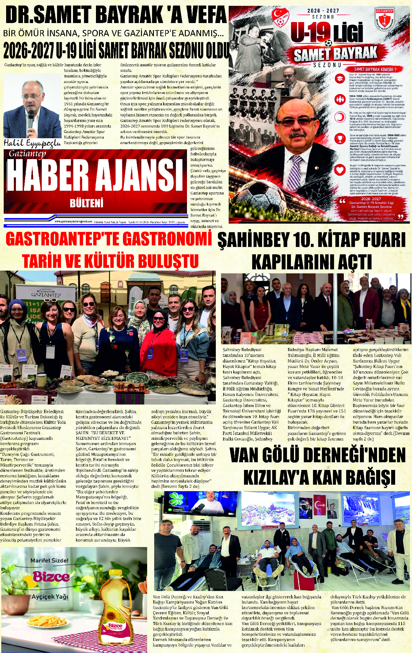 Gaziantep Haber Ajansı Bülteni Pazartesi 12.10.2026 e gazete
