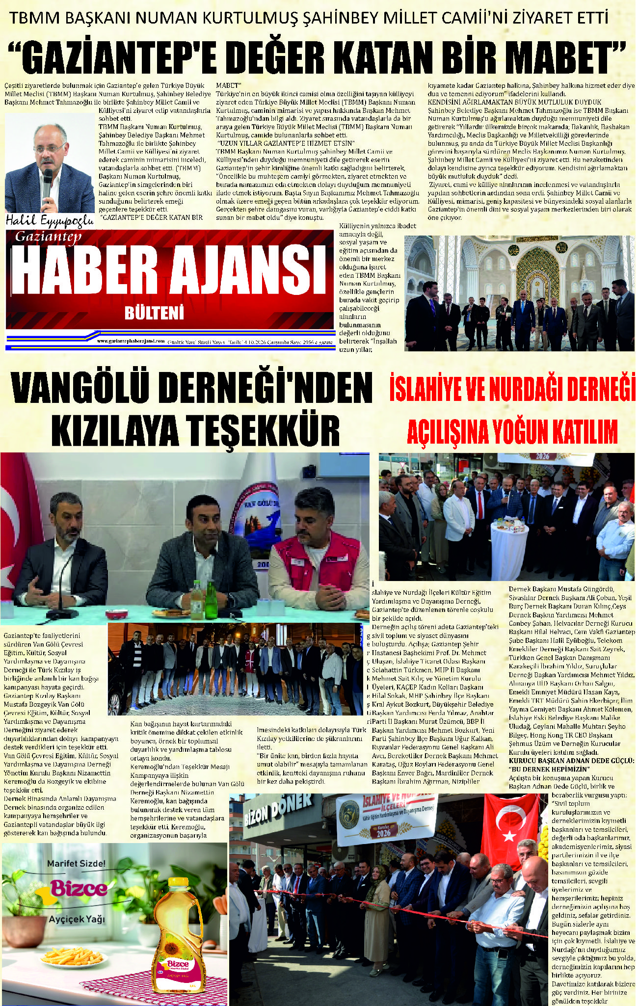 Gaziantep Haber Ajansı Bülteni Çarşamba 14.10.2026 e gazete