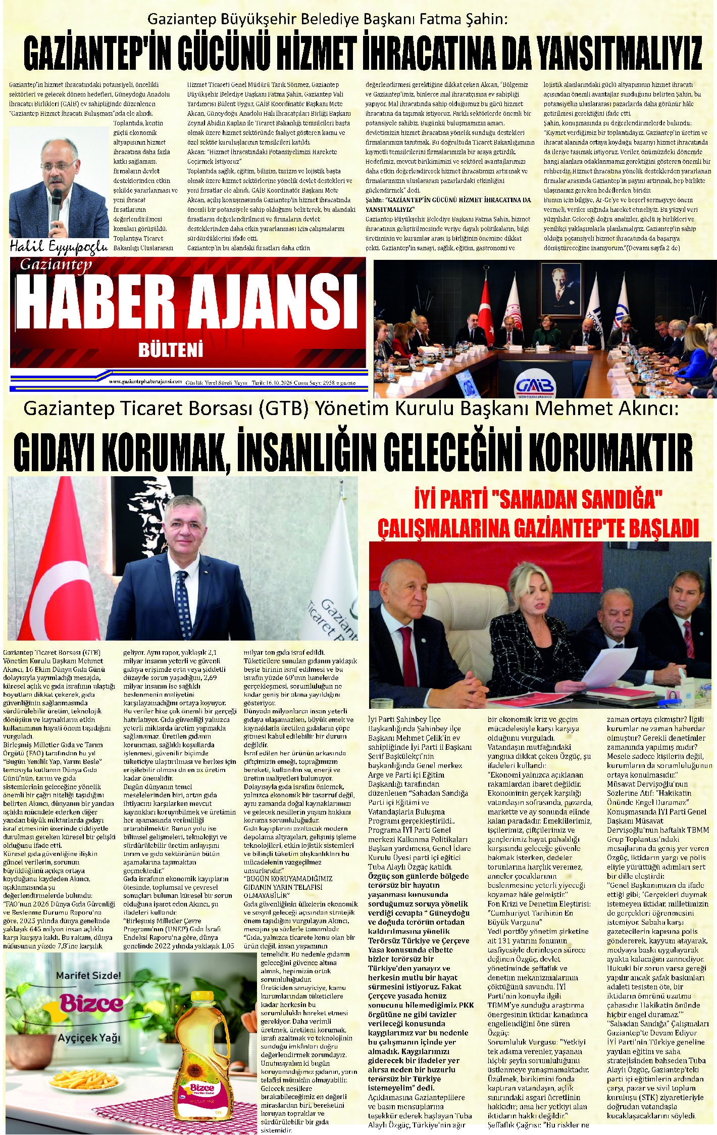 Gaziantep Haber Ajansı Bülteni Cuma 16.10.2026 e gazete
