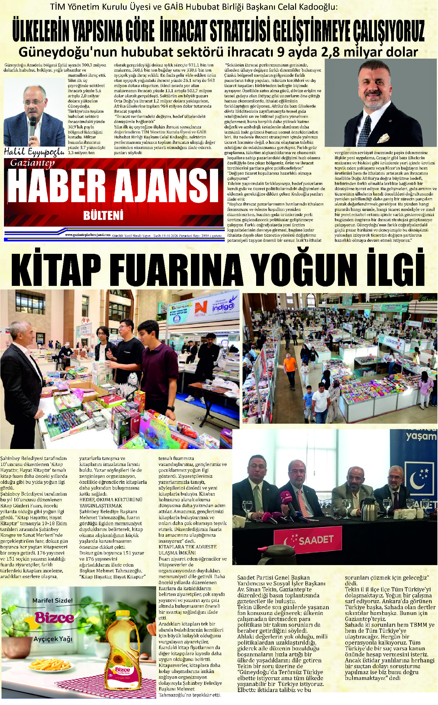 Gaziantep Haber Ajansı Bülteni Pazartesi 19.10.2026 e gazete