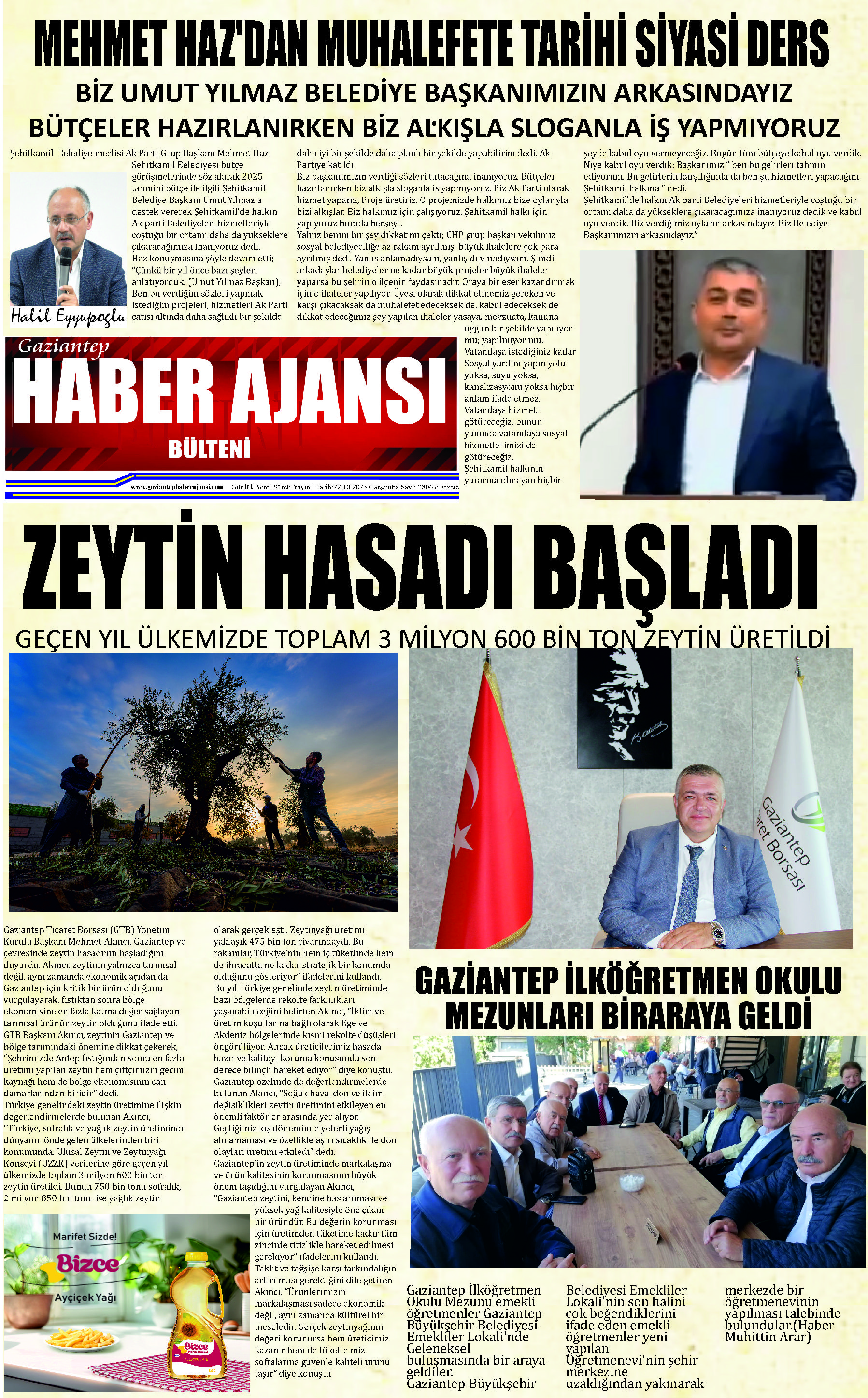 Gaziantep Haber Ajansı Bülteni Perşembe 23.10.2025 e gazete