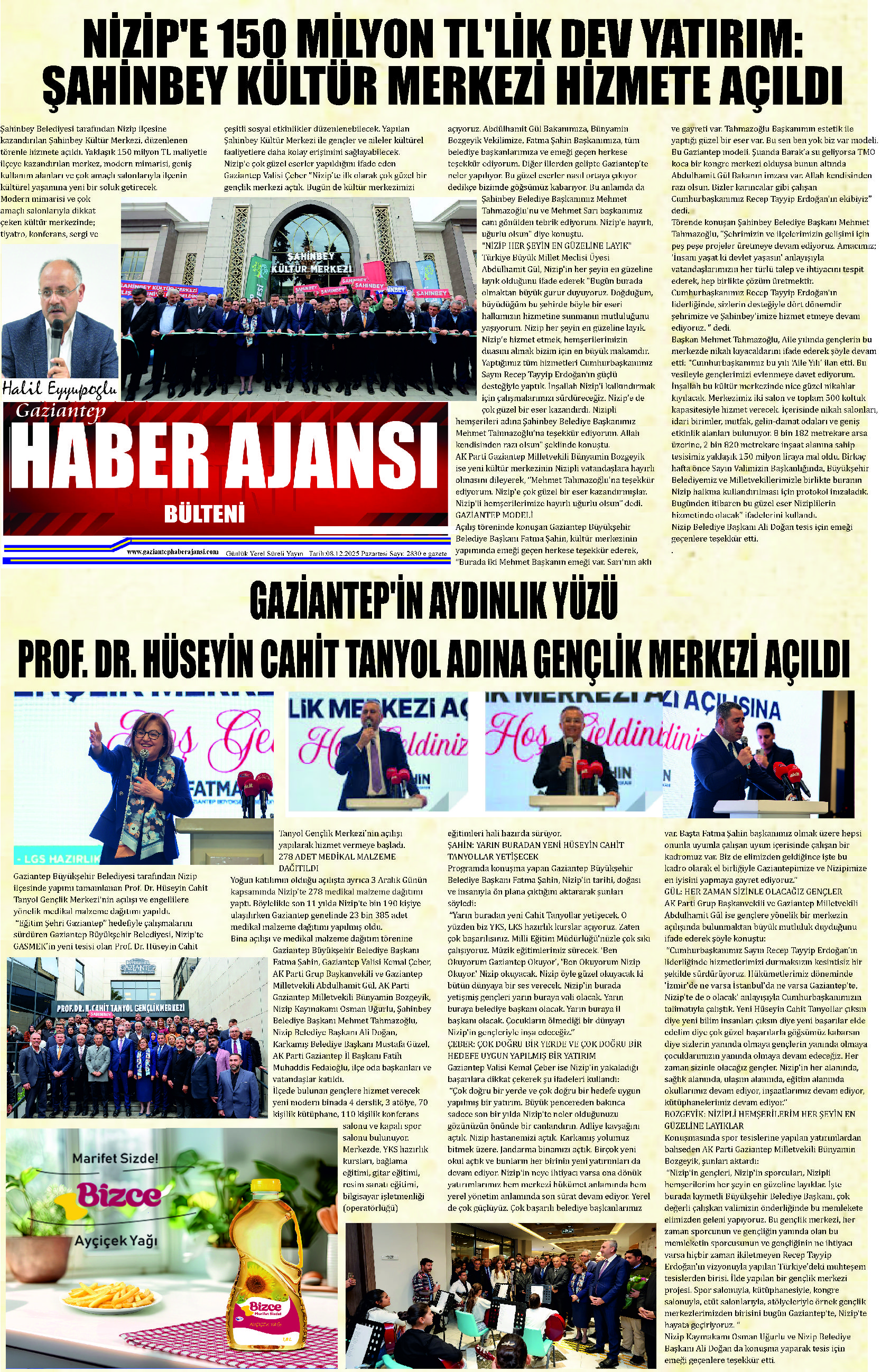 Gaziantep Haber Ajansı Bülteni Pazartesi  08.12.2025 e gazete