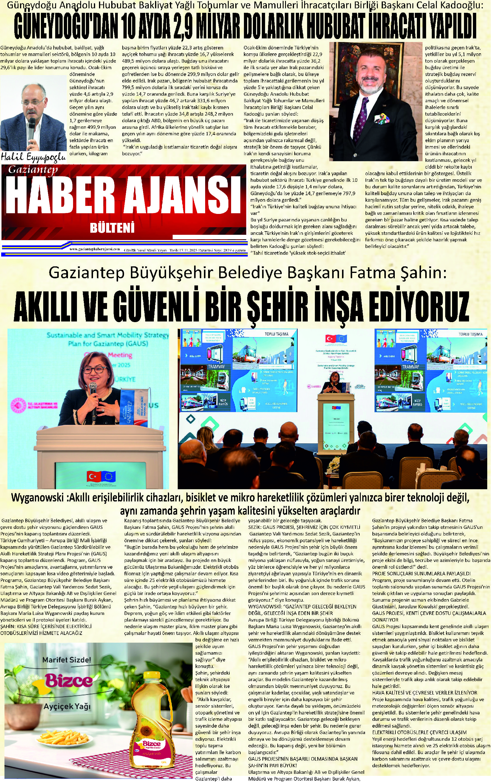 Gaziantep Haber Ajansı Bülteni Pazartesi  17.11.2025 e gazete