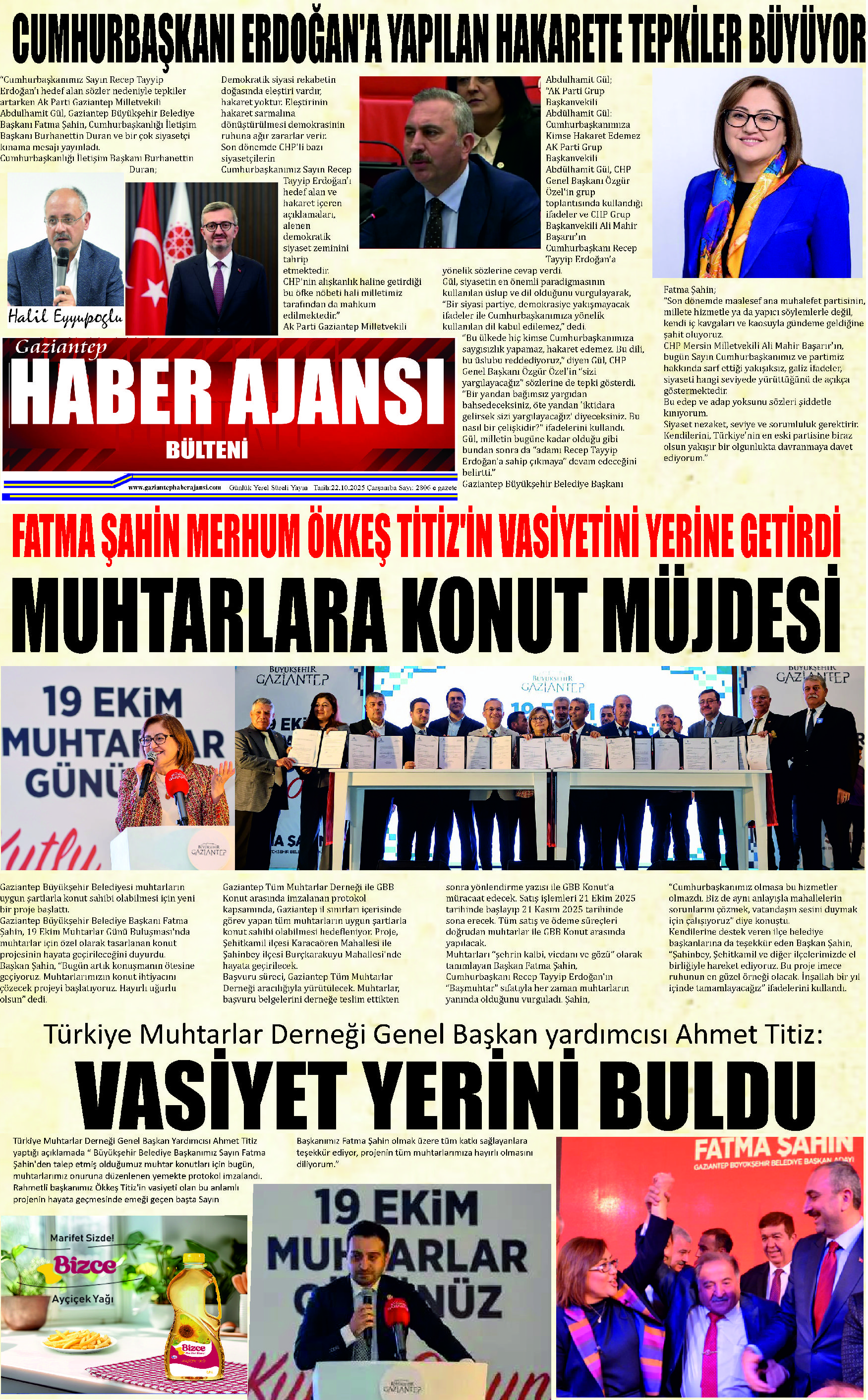 Gaziantep Haber Ajansı Bülteni Çarşamba 22.10.2025 e gazete