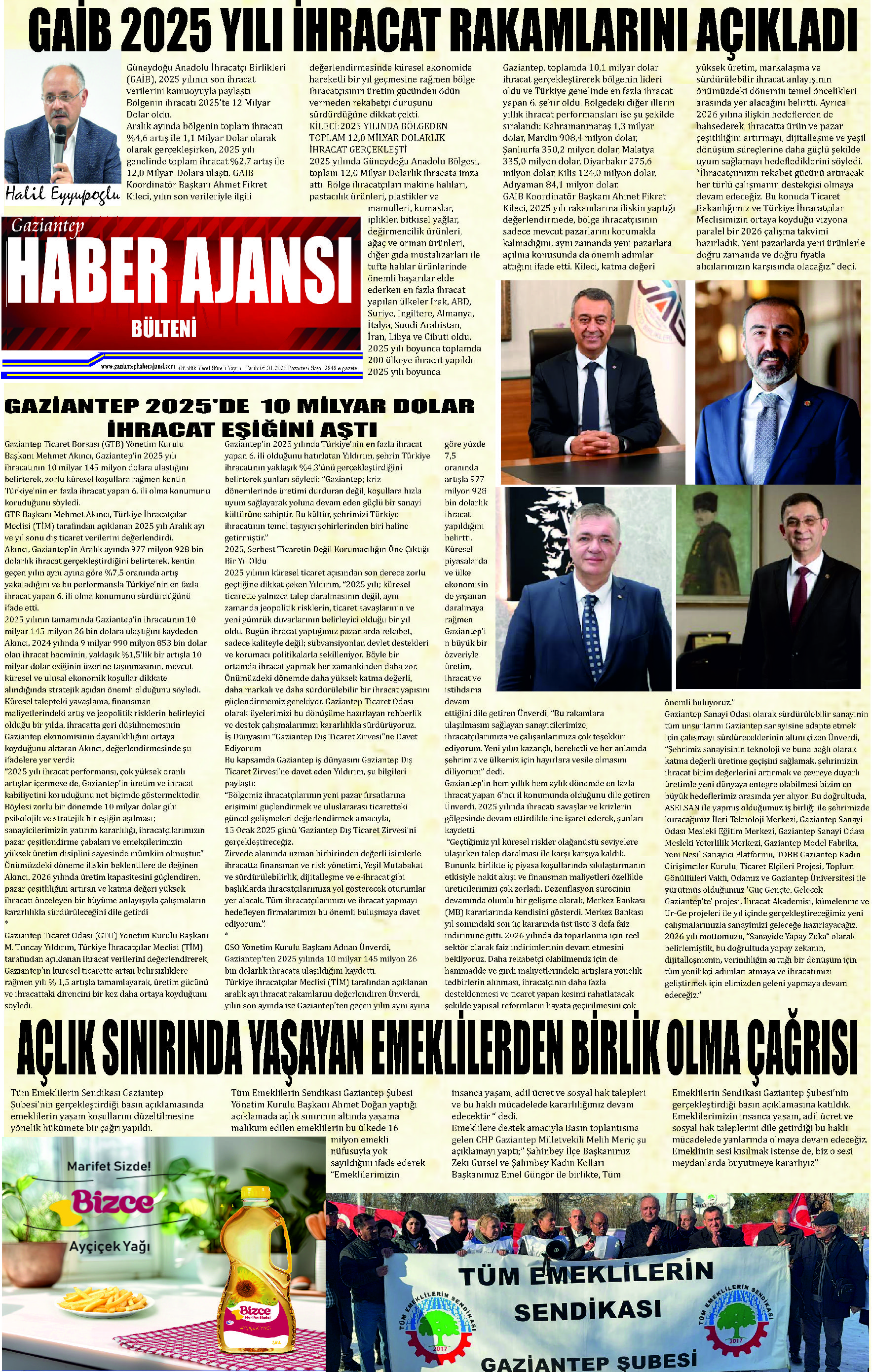 Gaziantep Haber Ajansı Bülteni Pazartesi 05.01.2026 e gazete