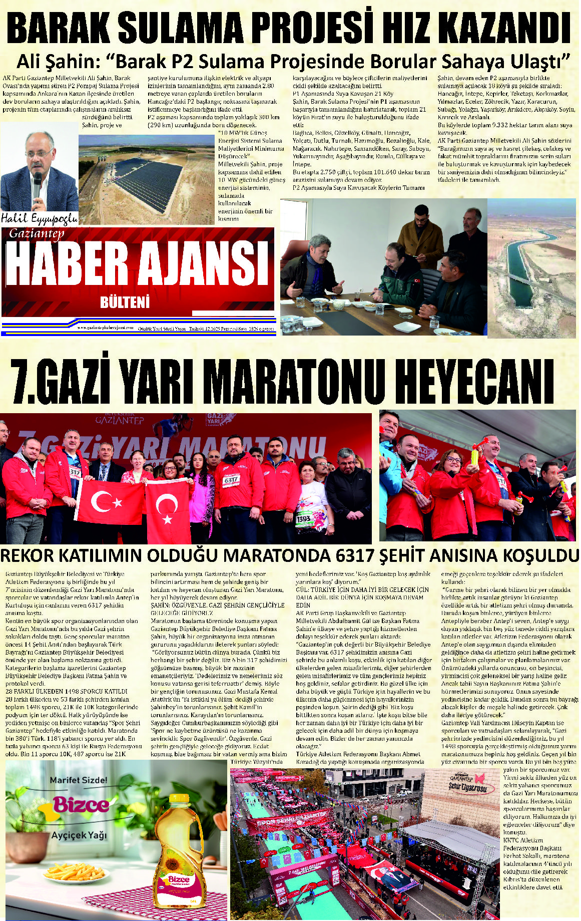 Gaziantep Haber Ajansı Bülteni Pazartesi  01.12.2025 e gazete