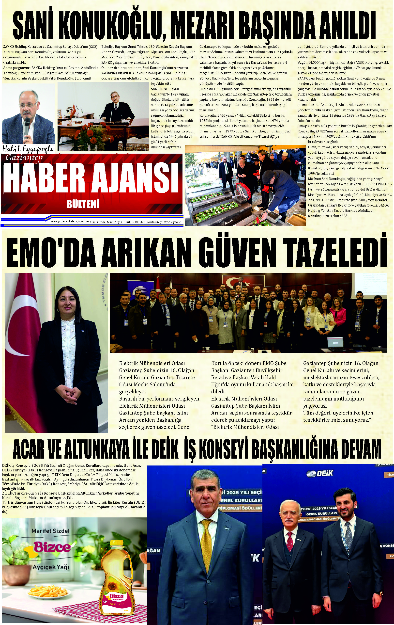 Gaziantep Haber Ajansı Bülteni Salı 20.01.2026 e gazete