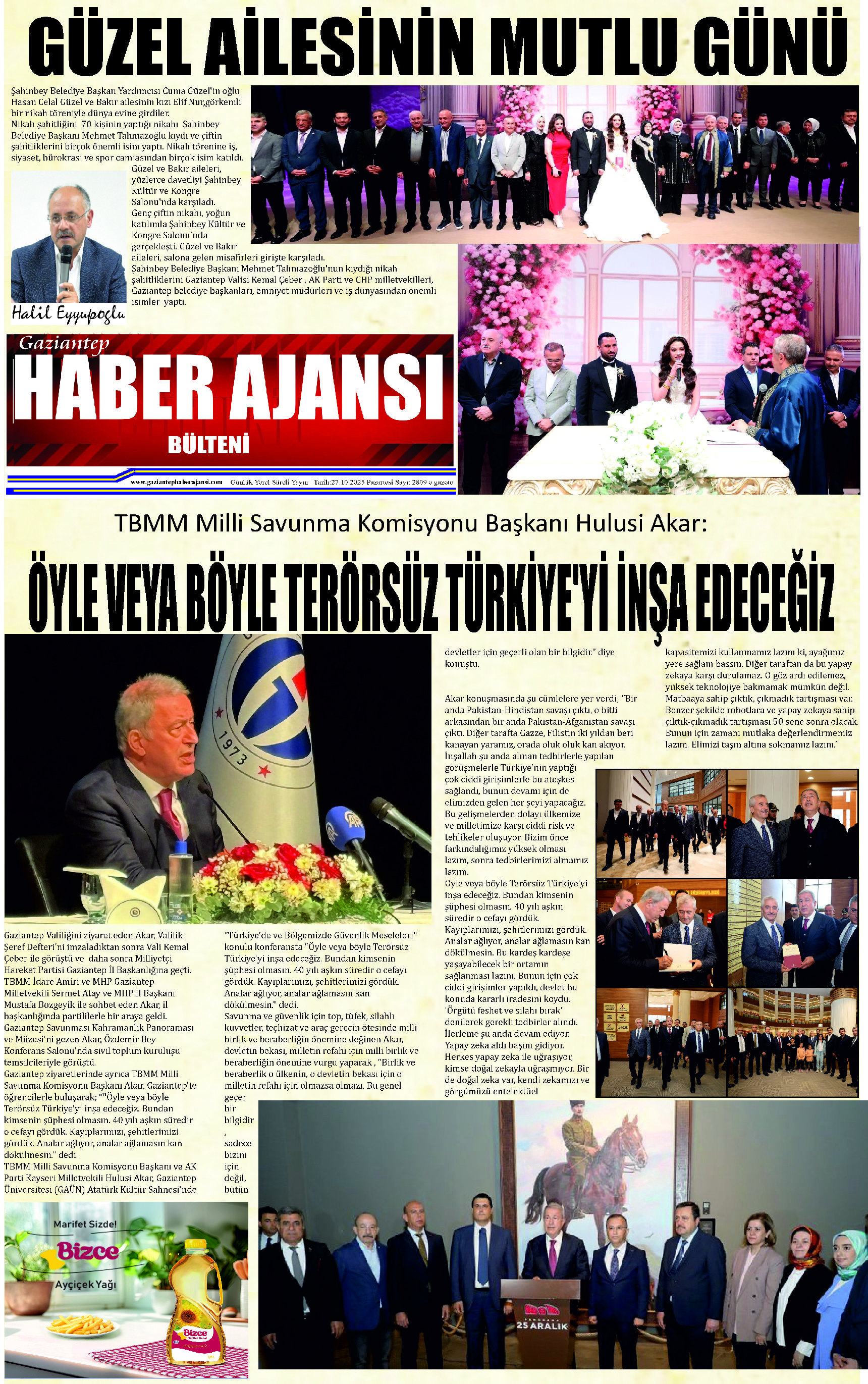 Gaziantep Haber Ajansı Bülteni Pazartesi 27.10.2025 e gazete