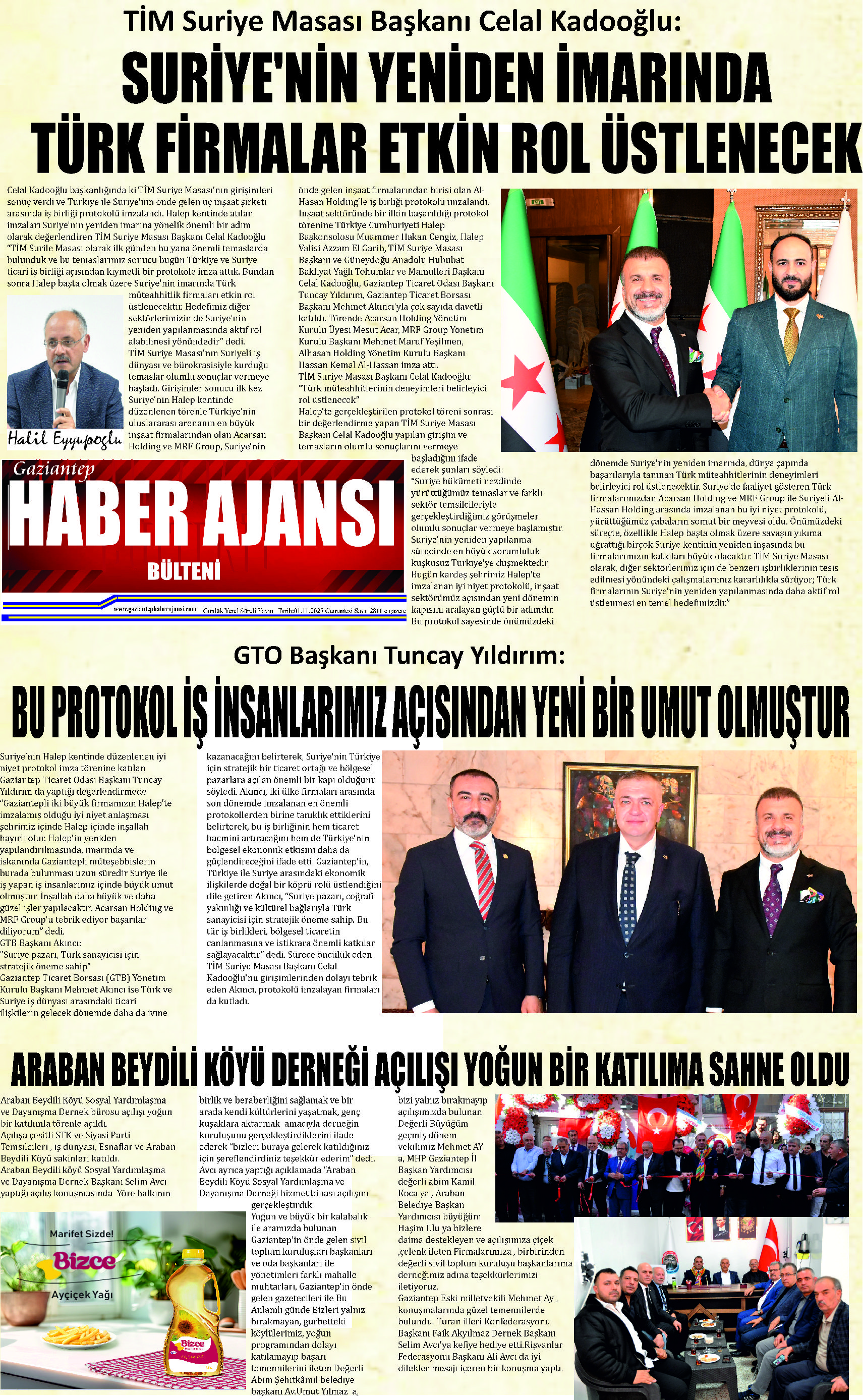 Gaziantep Haber Ajansı Bülteni Perşembe 01.11.2025 e gazete