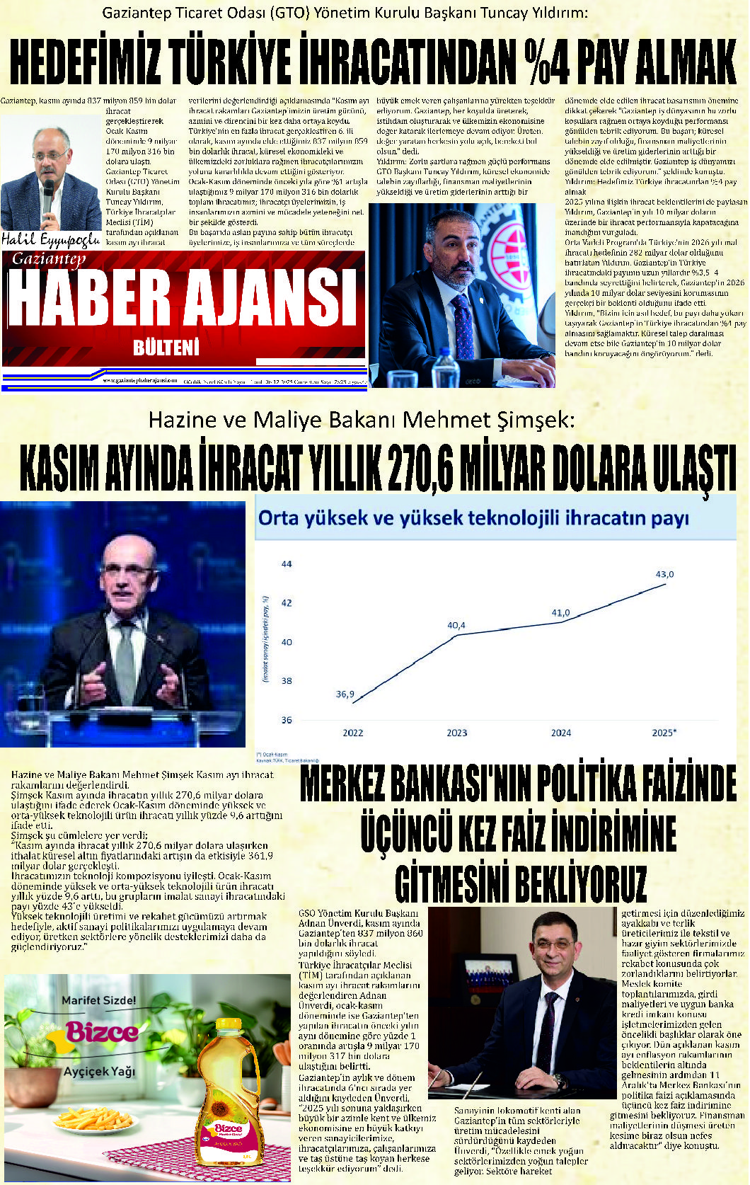 Gaziantep Haber Ajansı Bülteni Cumartesi  06.12.2025 e gazete