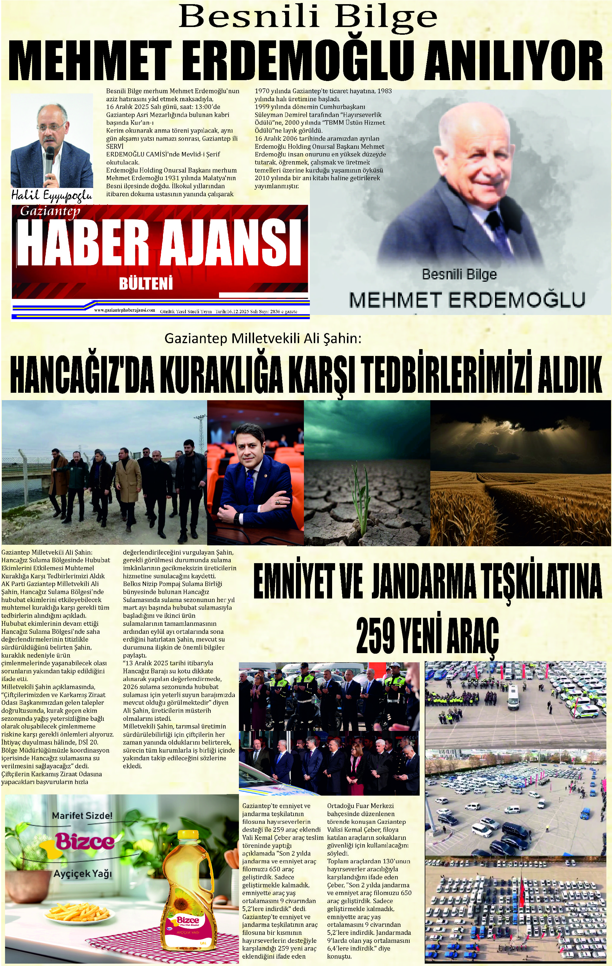 Gaziantep Haber Ajansı Bülteni Salı 16.12.2025 e gazete