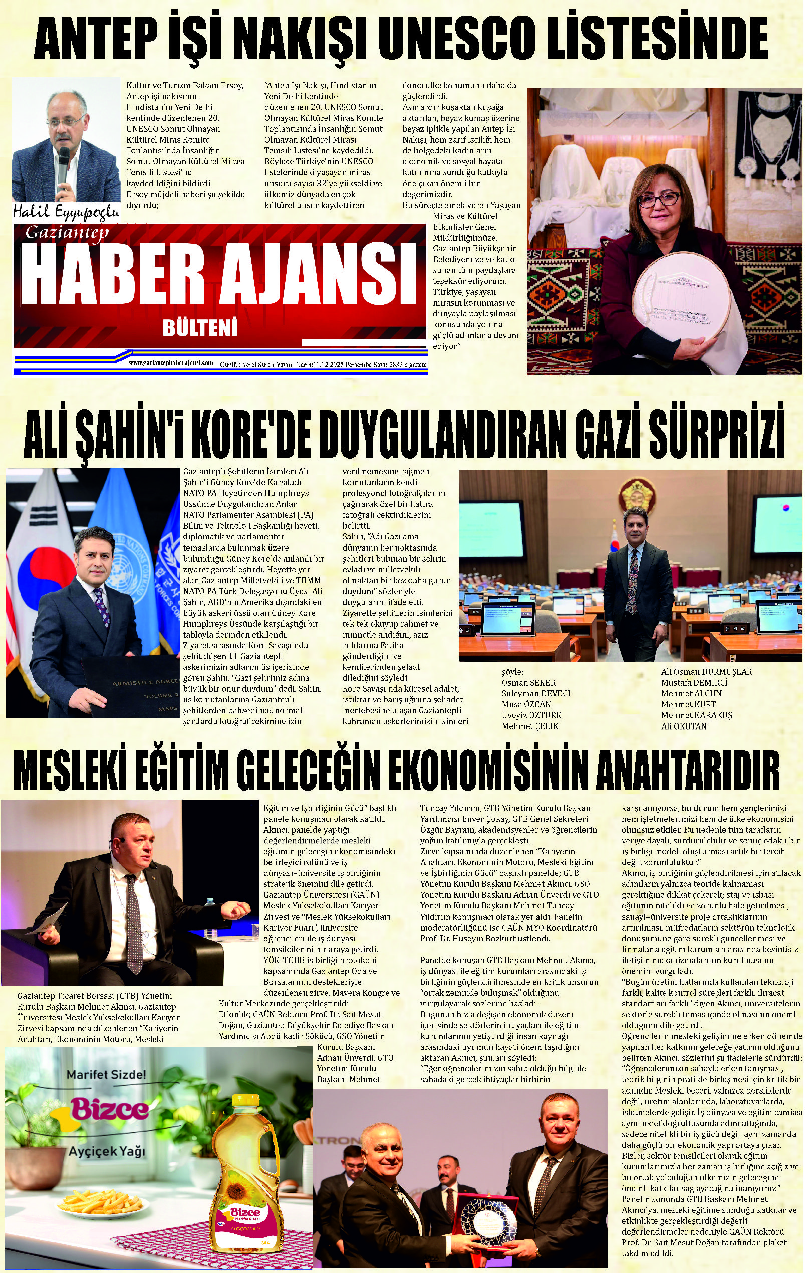 Gaziantep Haber Ajansı Bülteni Perşembe  11.12.2025 e gazete