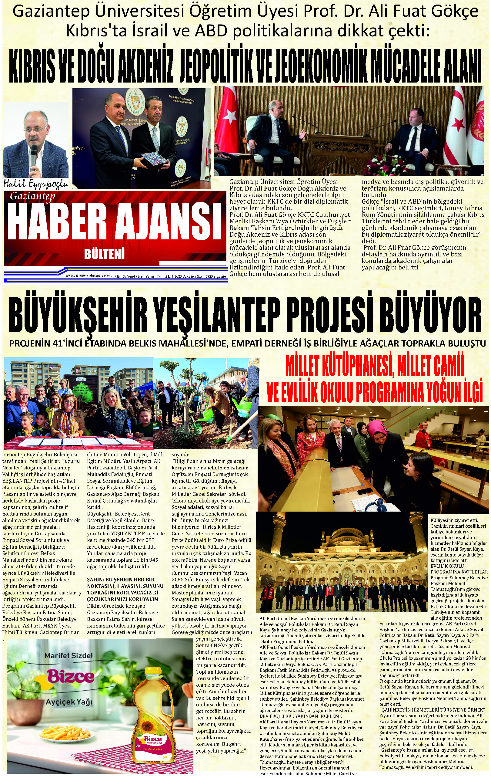 Gaziantep Haber Ajansı Bülteni Pazartesi  24.11.2025 e gazete