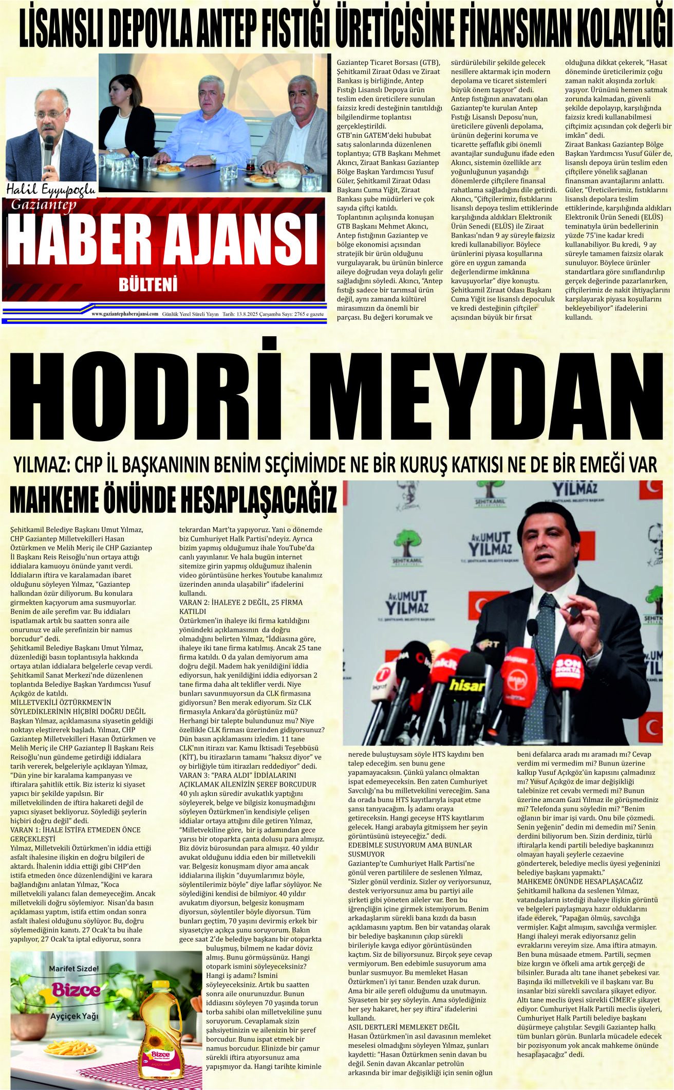 Gaziantep Haber Ajansı Bülteni Çarşamba 13.08.2025 e gazete