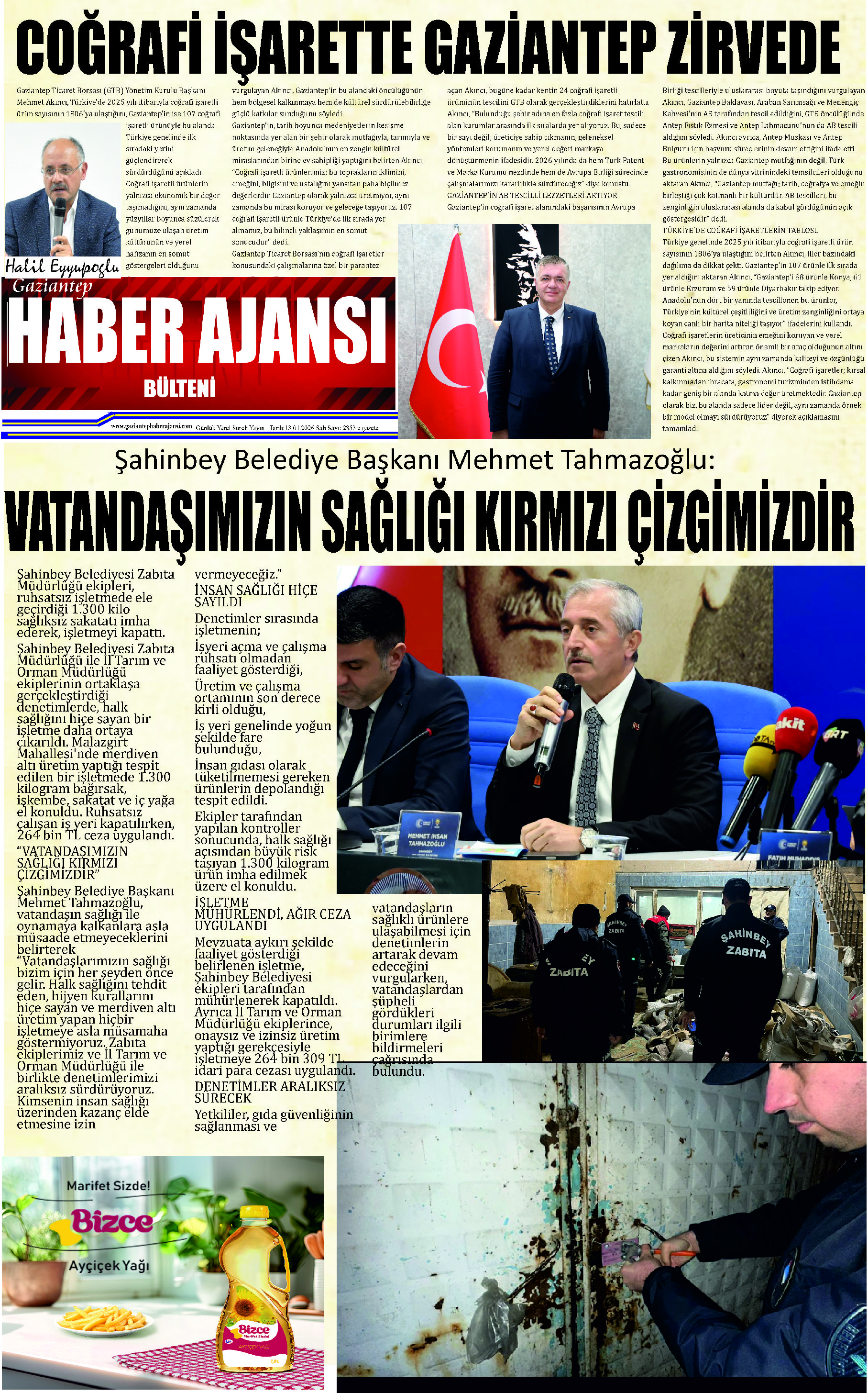 Gaziantep Haber Ajansı Bülteni Salı 13.01.2026 e gazete