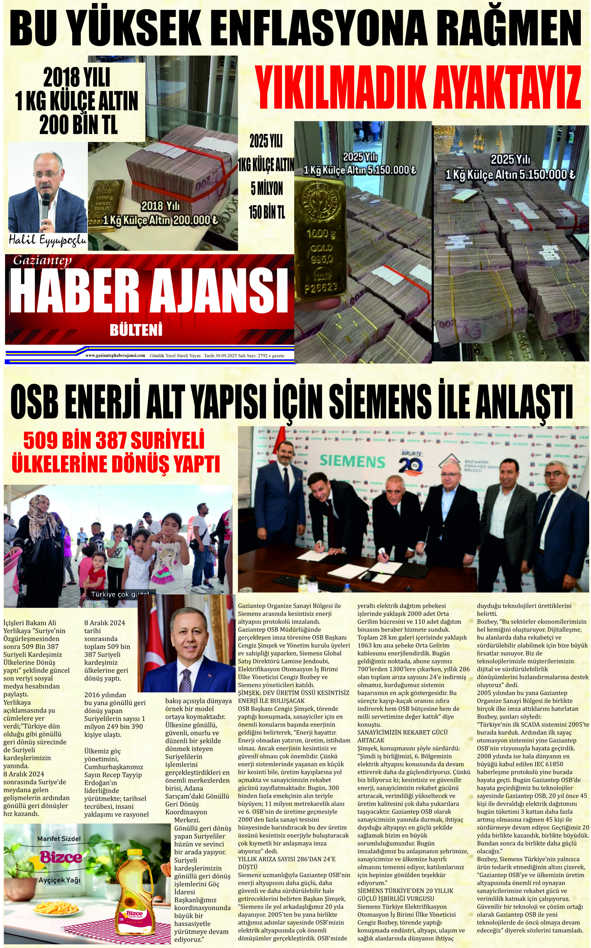 Gaziantep Haber Ajansı Bülteni Salı 30.09.2025 e gazete