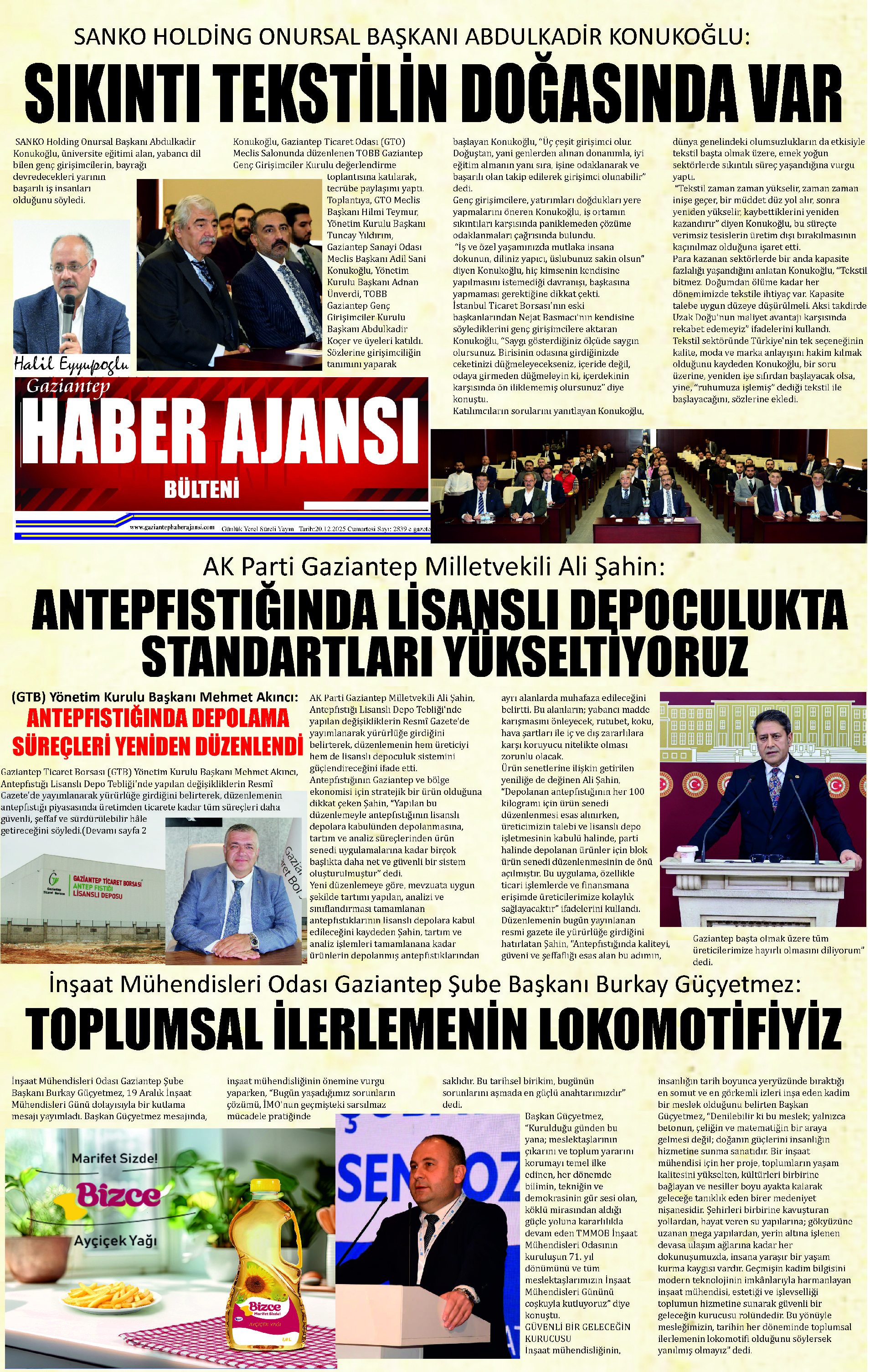 Gaziantep Haber Ajansı Bülteni Cuma 20.12.2025 e gazete