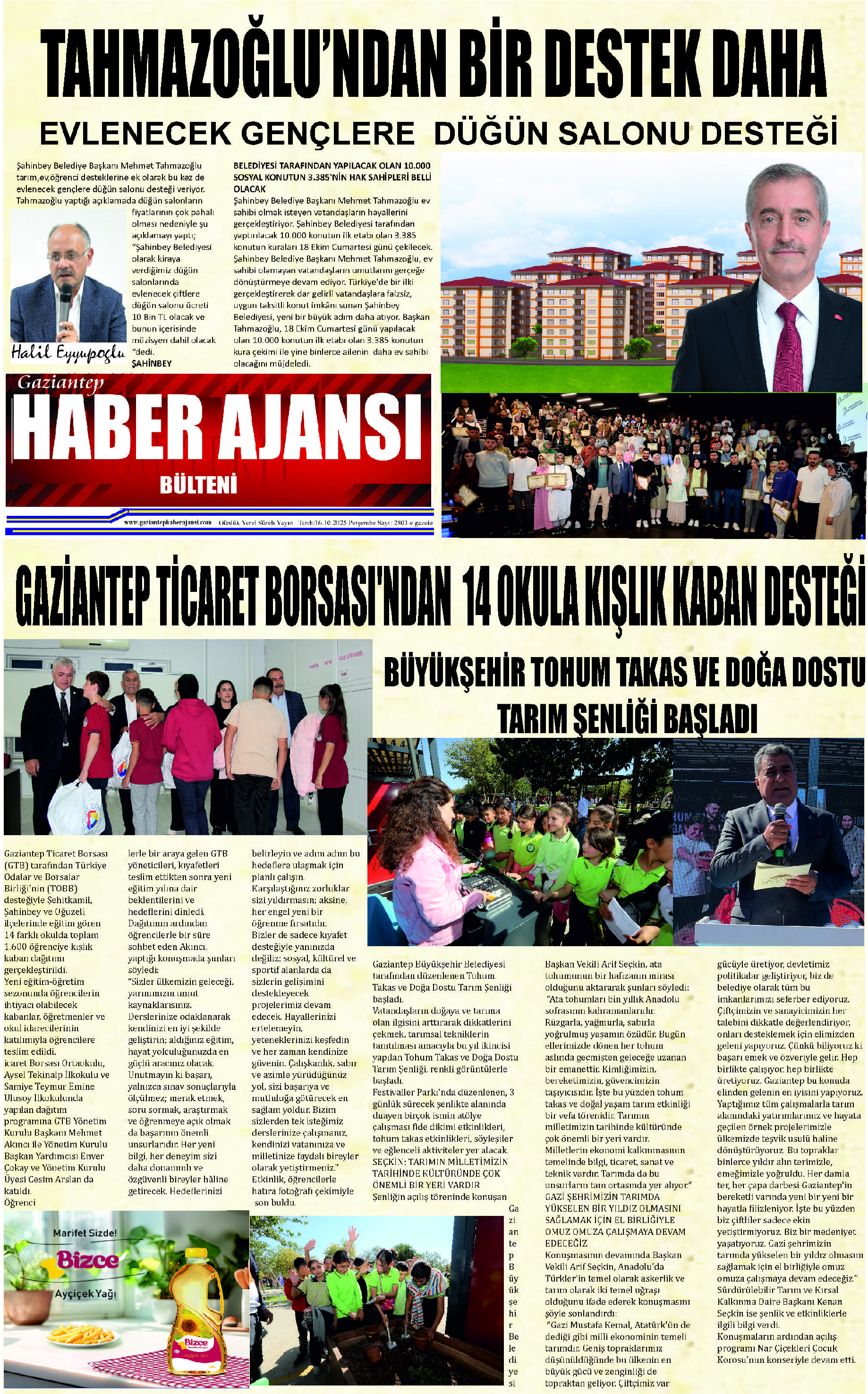 Gaziantep Haber Ajansı Bülteni Perşembe 16.10.2025 e gazete
