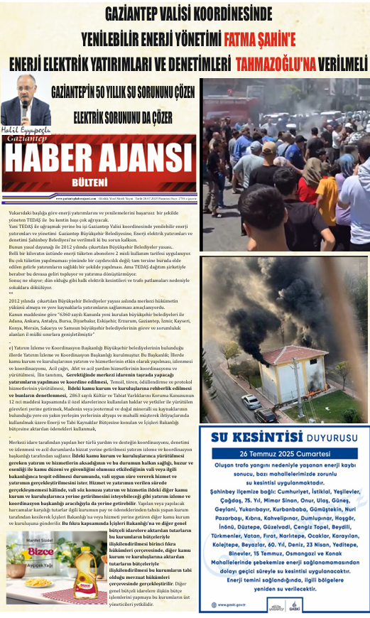 Gaziantep Haber Ajansı Bülteni Pazartesi