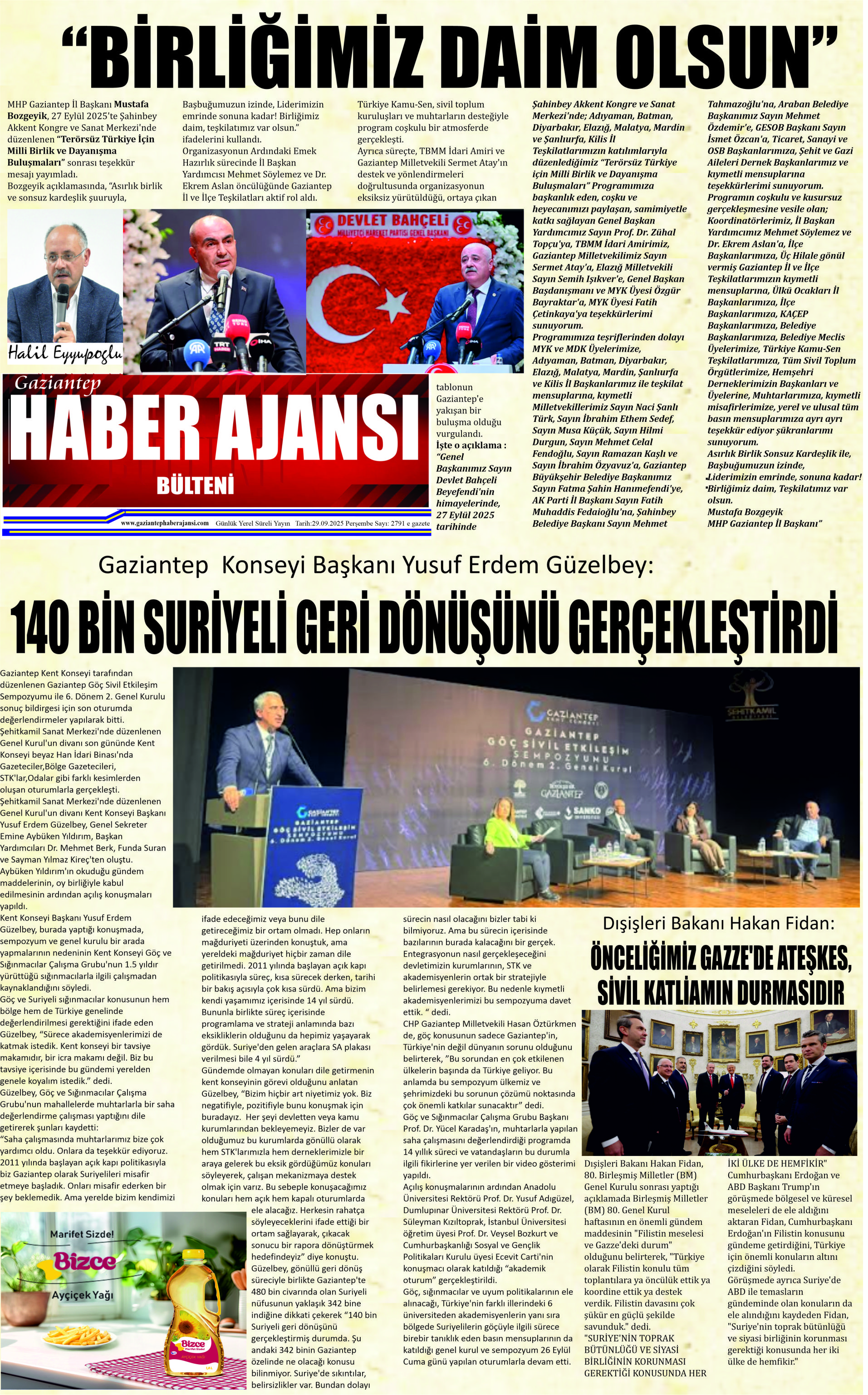 Gaziantep Haber Ajansı Bülteni Pazartesi 29.09.2025 e gazete