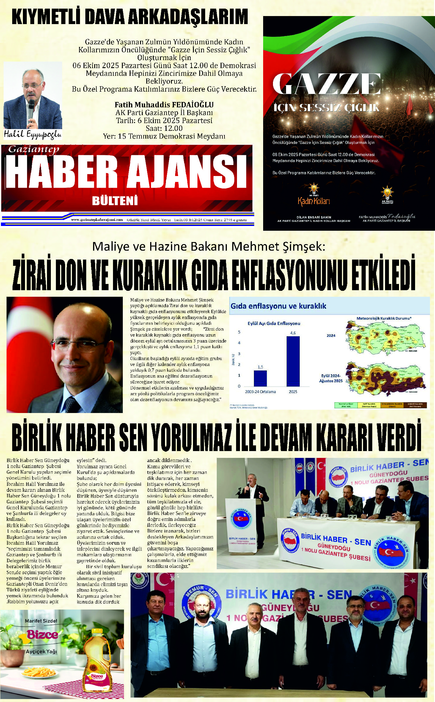 Gaziantep Haber Ajansı Bülteni Pazartesi 06.10.2025 e gazete VATANDAŞ İCRA İLE YATIP İCRA İLE KALKIYOR
