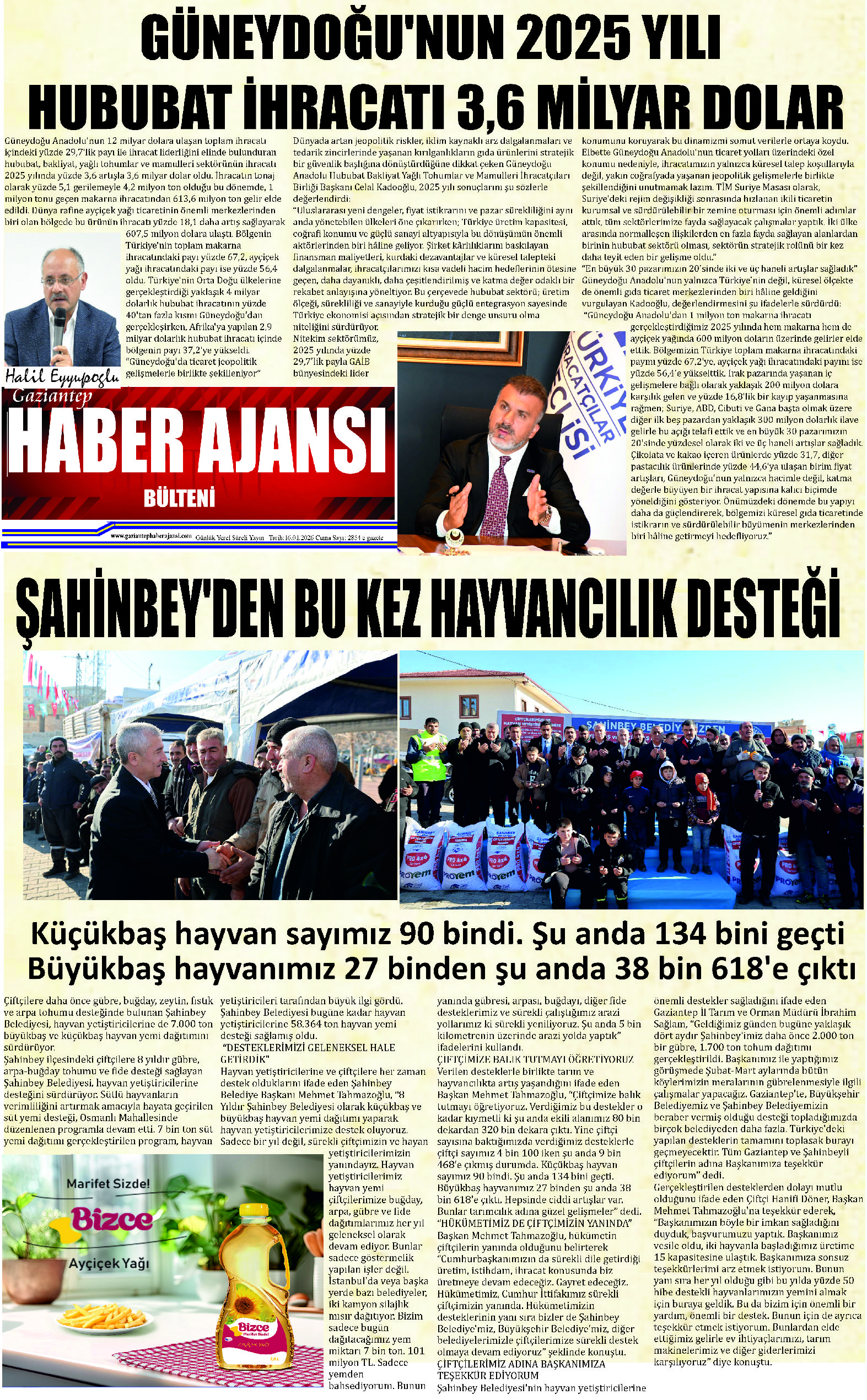 Gaziantep Haber Ajansı Bülteni Cuma 16.01.2026 e gazete