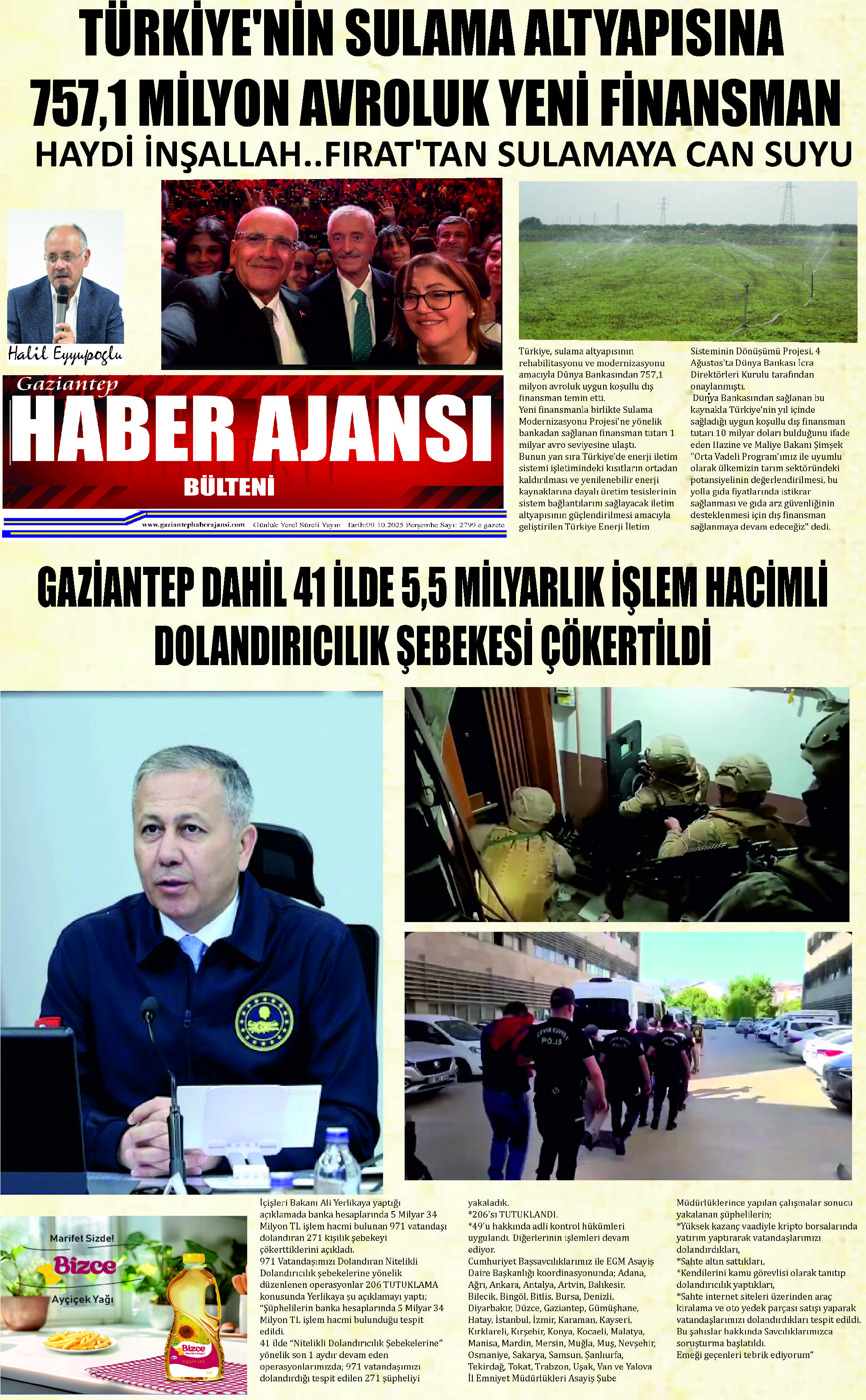 Gaziantep Haber Ajansı Bülteni Perşembe 09.10.2025 e gazete