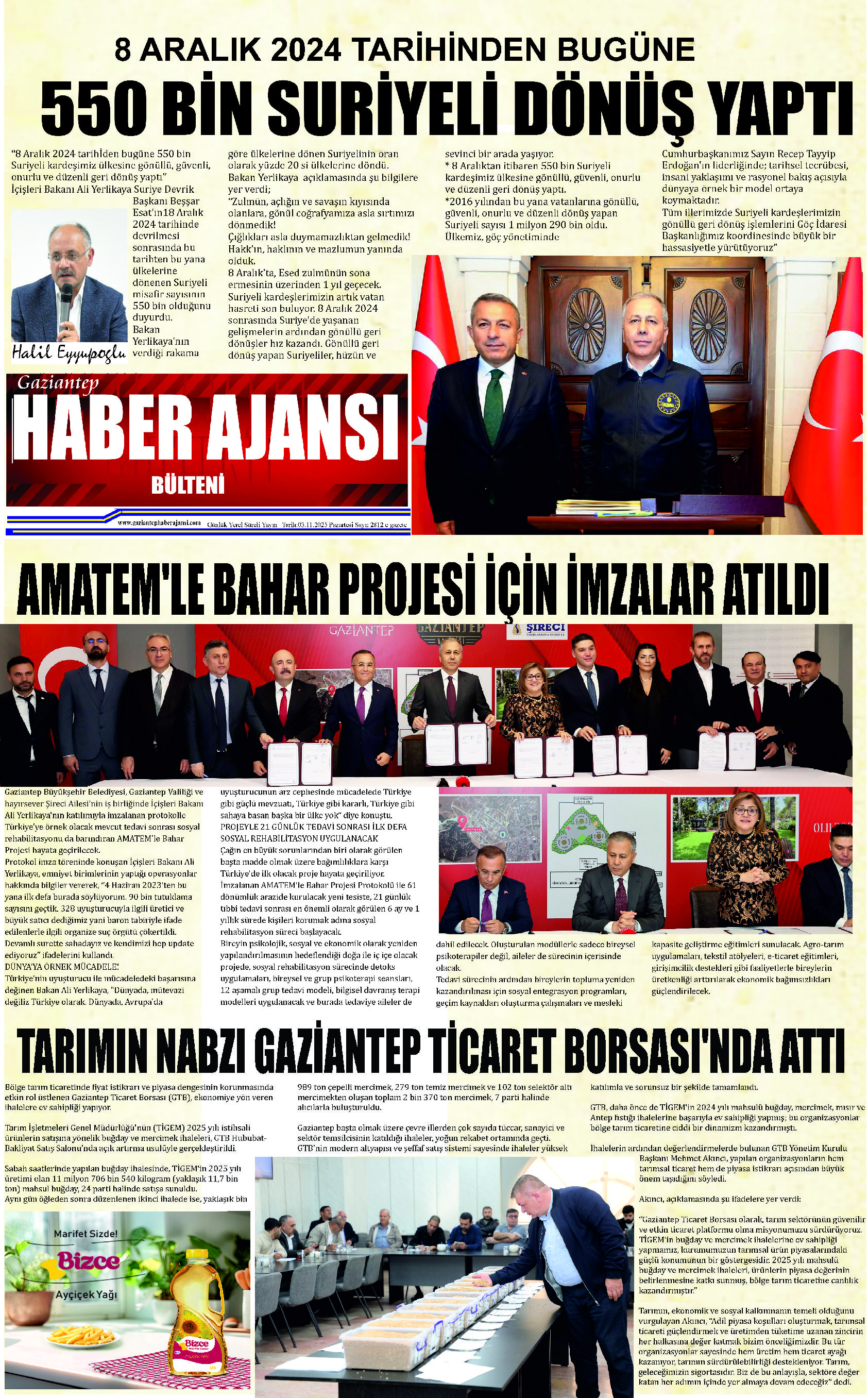 Gaziantep Haber Ajansı Bülteni Pazartesi 03.11.2025 e gazete